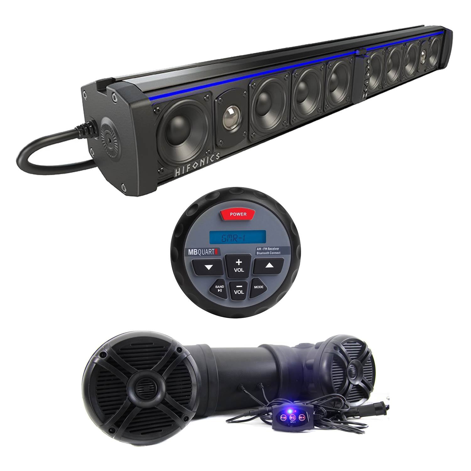 Hifonics Thor Bluetooth Sound Bar + Marine ATV Receiver + Marine Speaker System