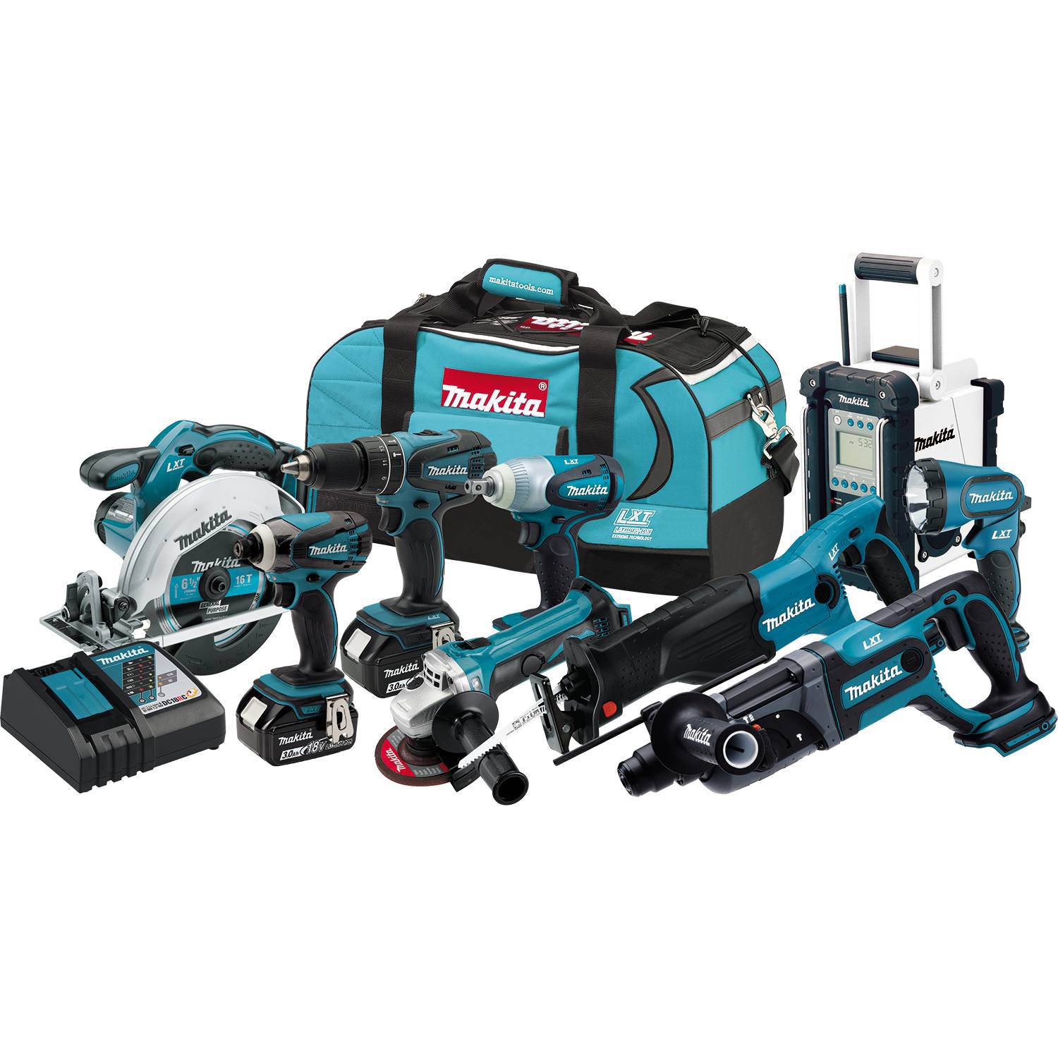 Makita 18V LXT Lithium-Ion Cordless 9-Piece Power Tool Combo Kit + 70 Pc Bit Set