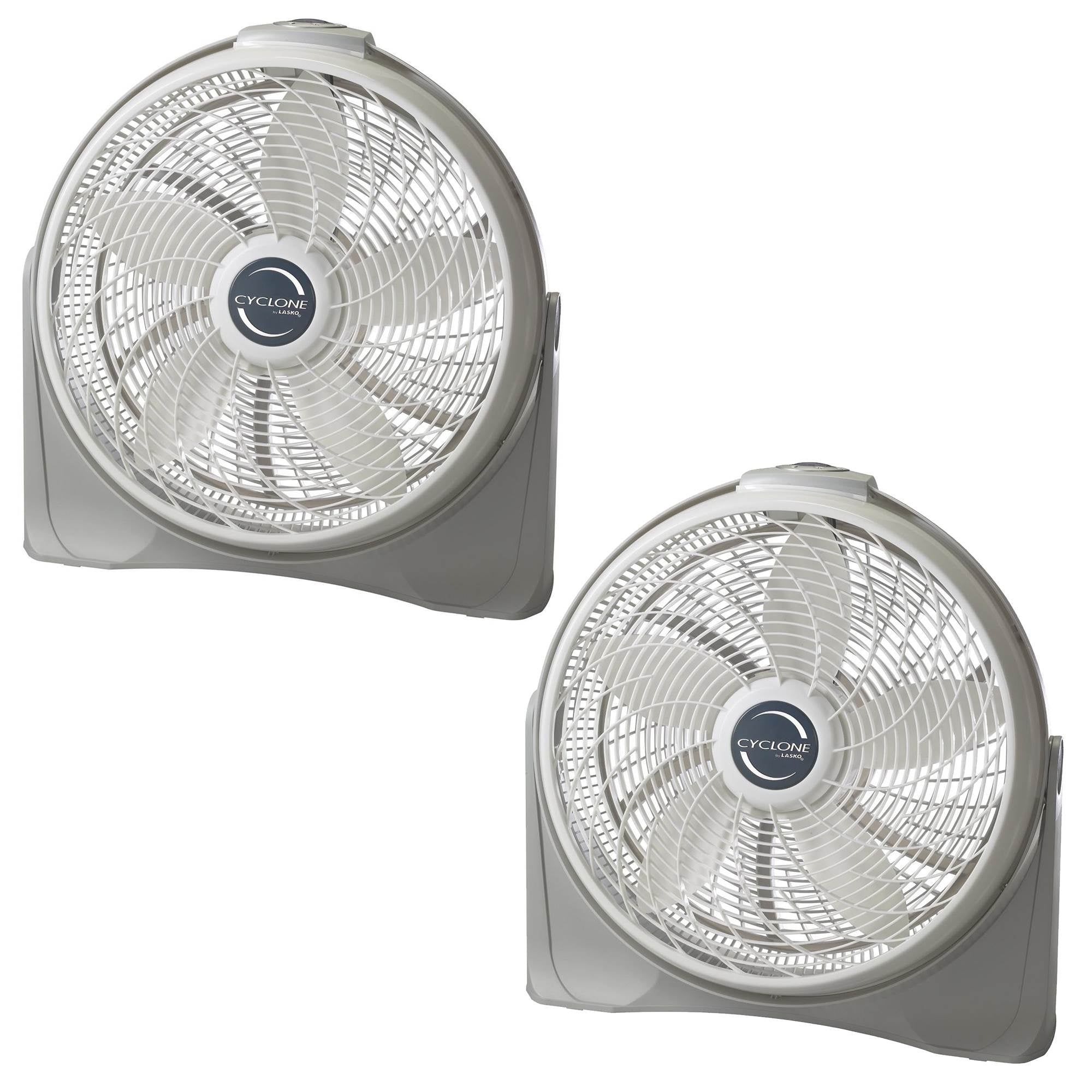 Lasko 20 Inch Cyclone Floor or Wall Mounted Pivoting Fan, White (2 Pack) - VMInnovations