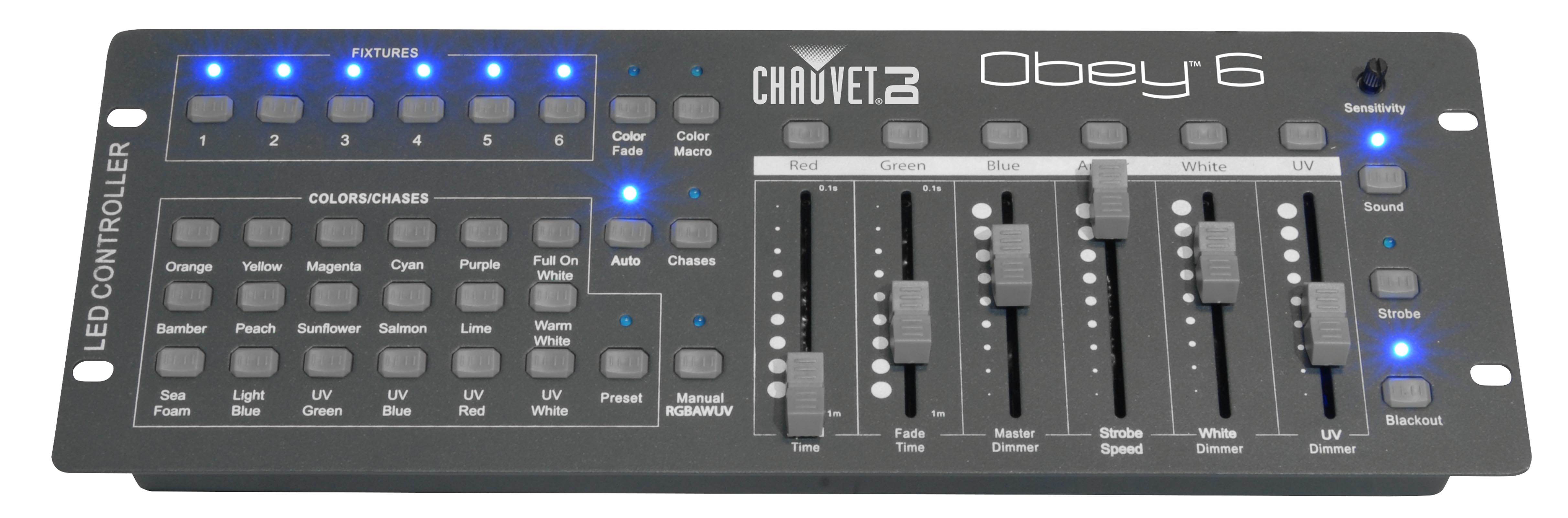 American DJ Mega Flat Pak Plus with UV LED Set + Chauvet Obey 6 DMX Controller