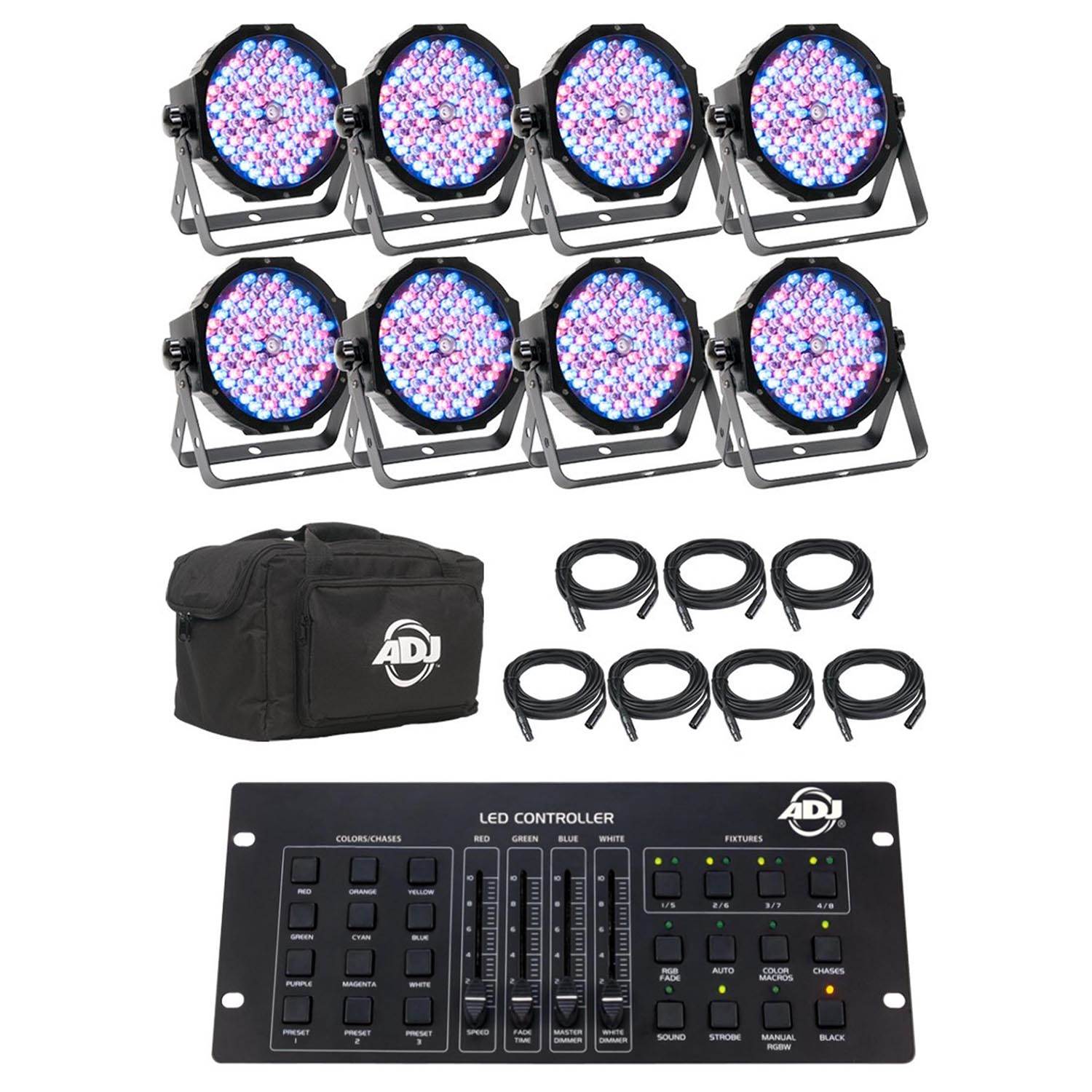 American DJ Mega Flat Pak 8 Plus Mega Par System + 32 Channel DMX Controller