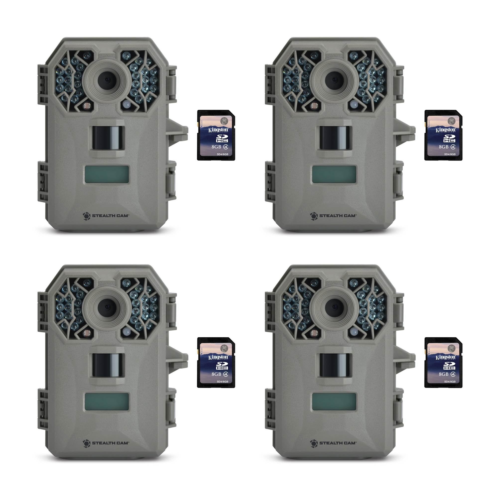 Stealth Cam G30 8MP Infrared Scouting Game Trail Cameras (4 Pack) + SD Cards