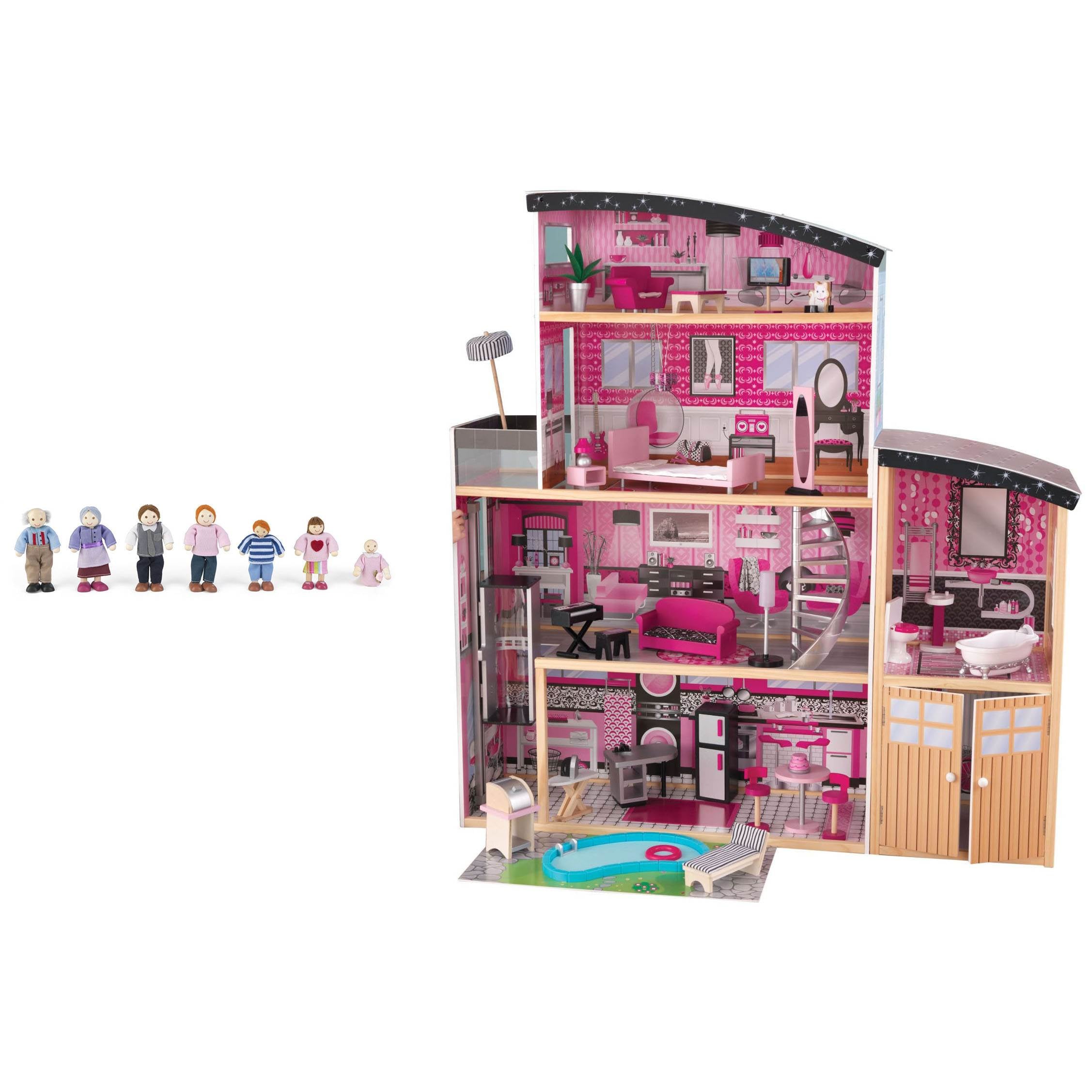 KidKraft Glamorous Sparkle Mansion Wooden Dollhouse with Furniture + Doll Family