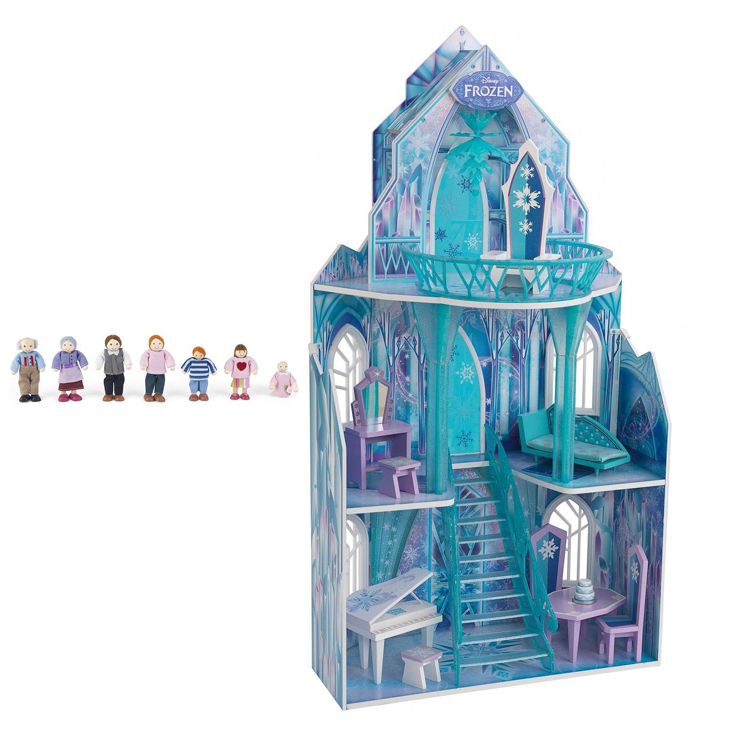 KidKraft Disney's Frozen Ice Castle 5 Room Wooden Play Dollhouse + Doll Family