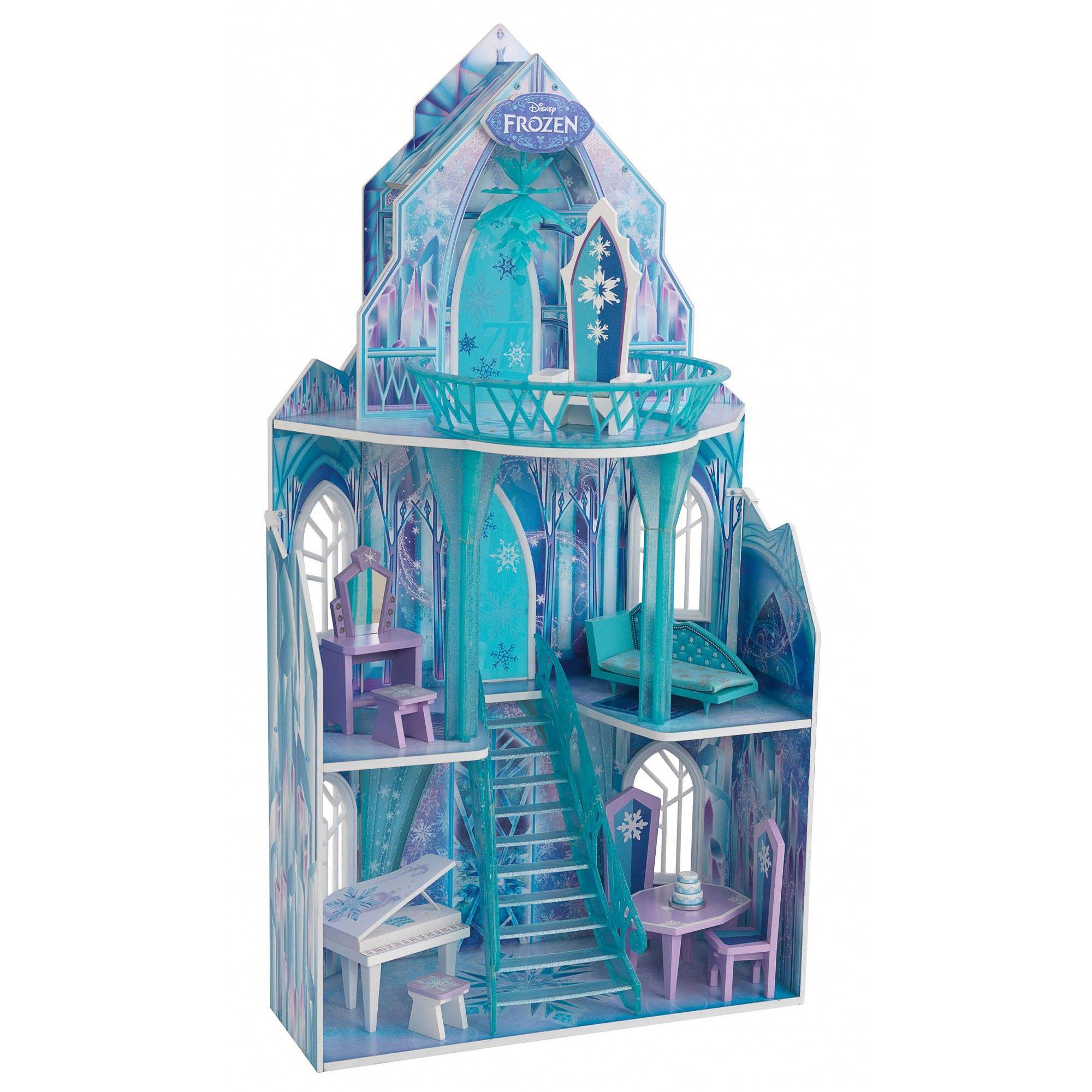 KidKraft Disney's Frozen Ice Castle 5 Room Wooden Play Dollhouse + Doll Family