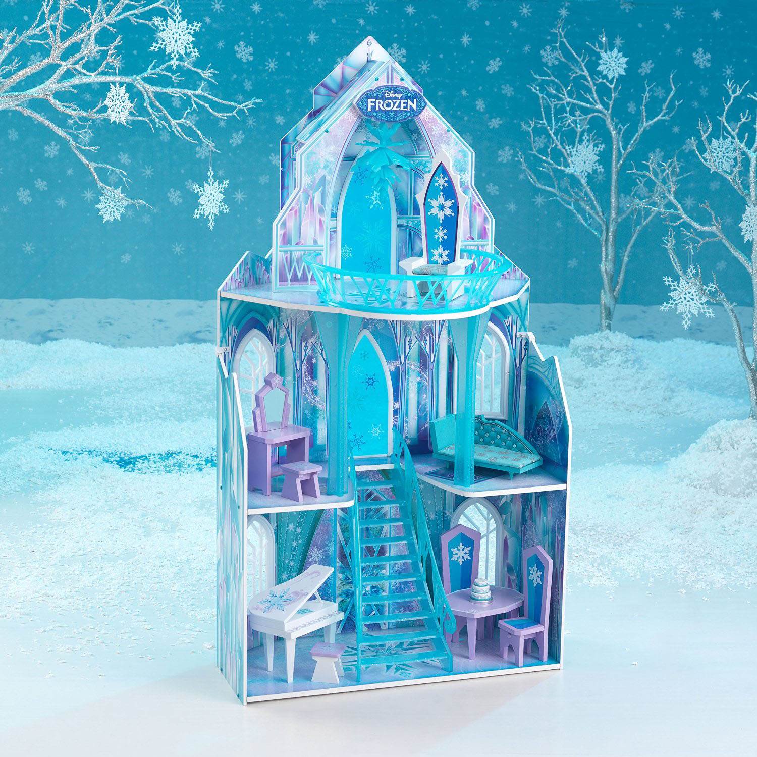 KidKraft Disney's Frozen Ice Castle 5 Room Wooden Play Dollhouse + Doll Family