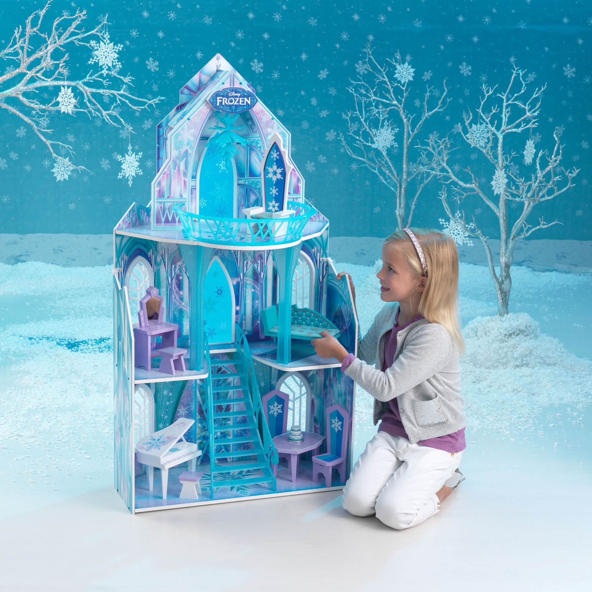 KidKraft Disney's Frozen Ice Castle 5 Room Wooden Play Dollhouse + Doll Family