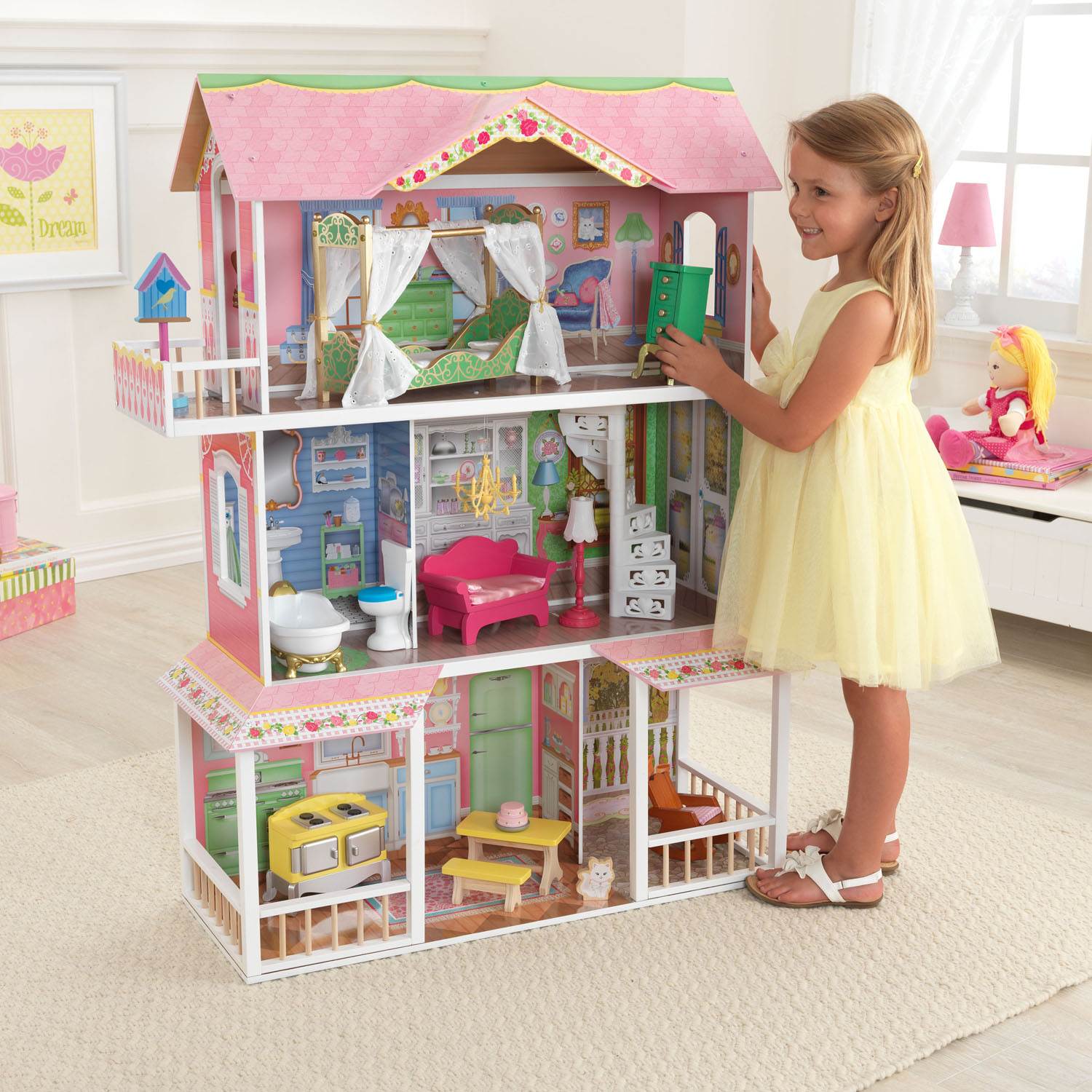 KidKraft Sweet Savannah 3 Level Wooden Dollhouse with Furniture | 65851