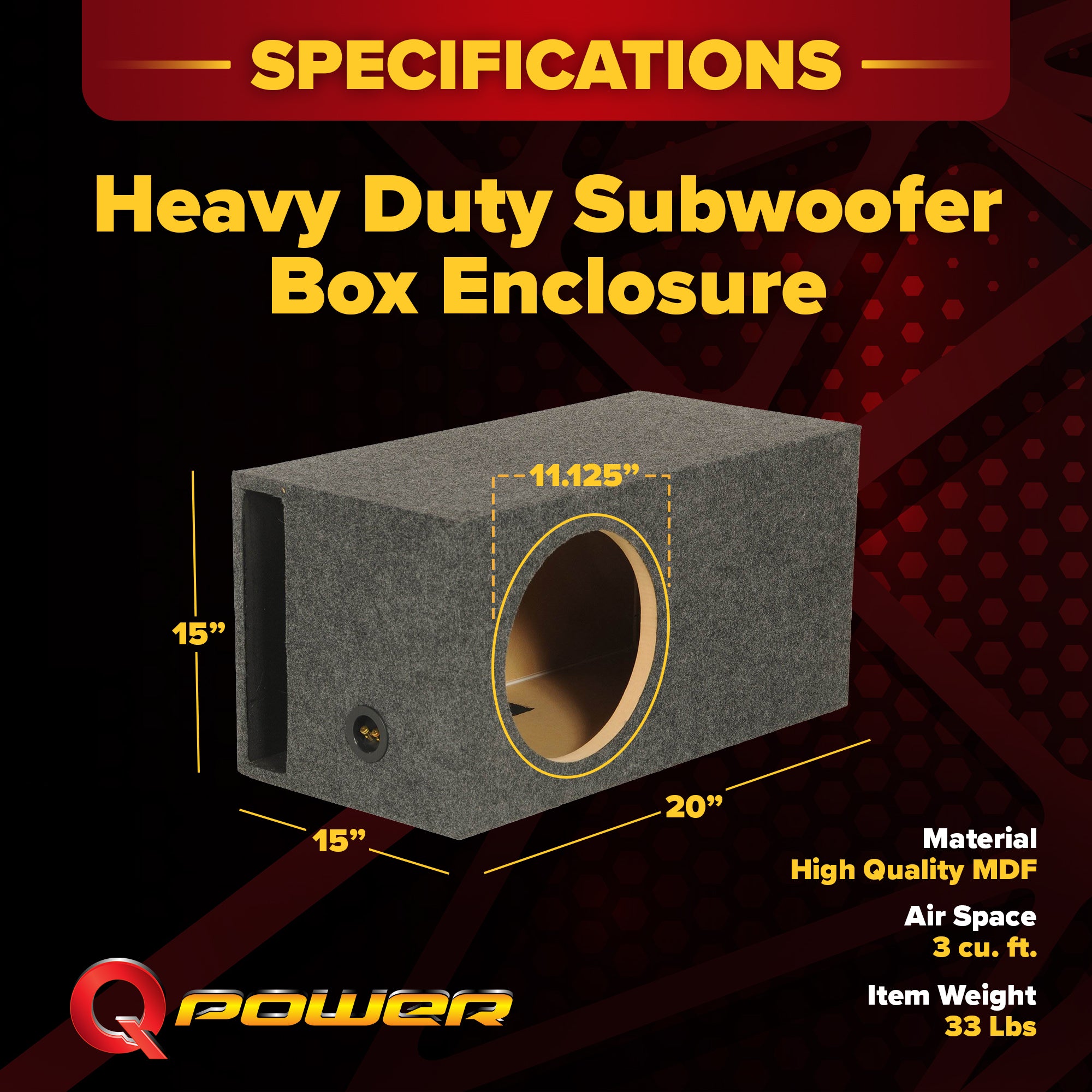 QPower HD112VL Single 12 Inch SPL XL Heavy-Duty Side Ported Subwoofer Enclosure