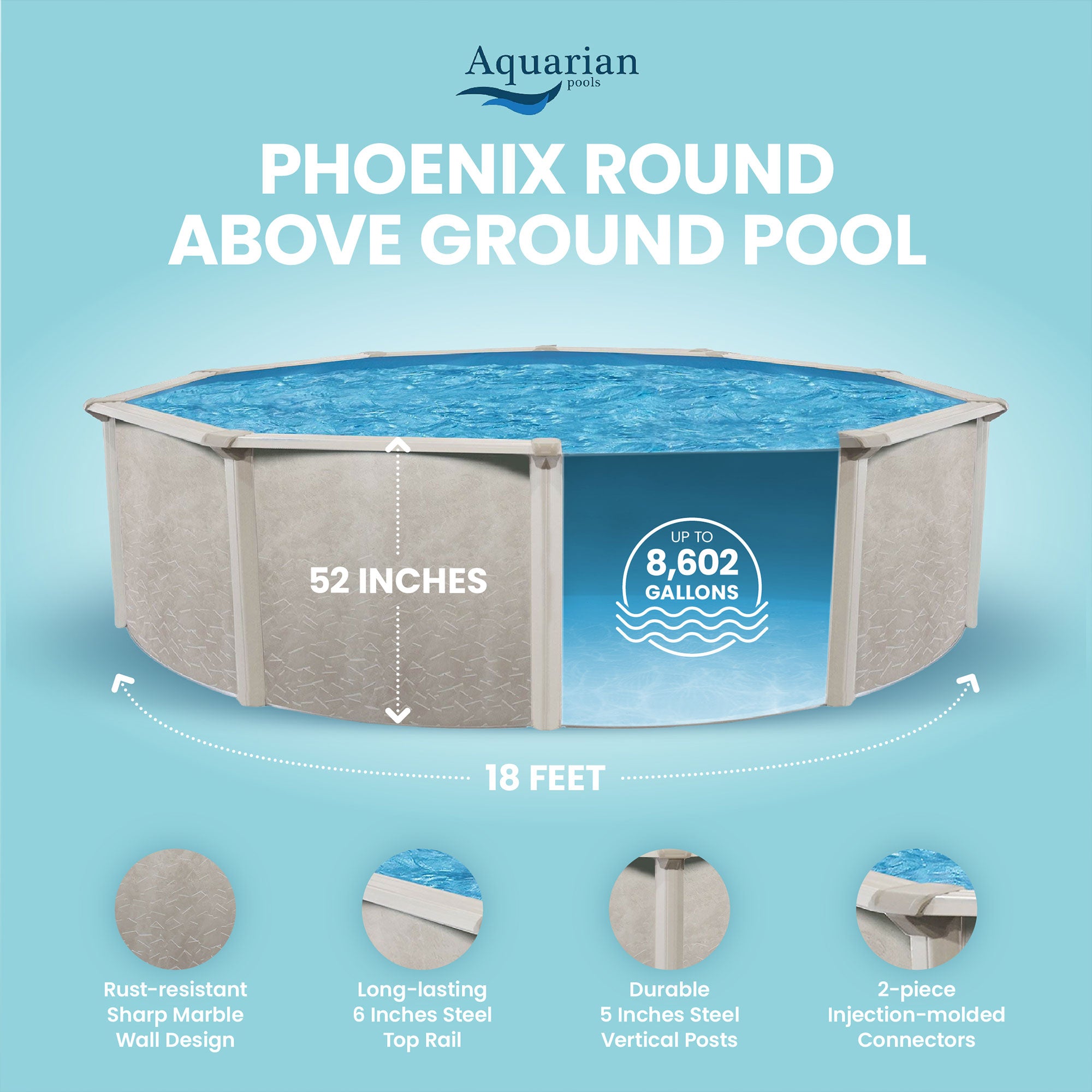 Aquarian Phoenix 18'x52" Round Steel Frame Above Ground Swimming Pool w/o Liner - VMInnovations