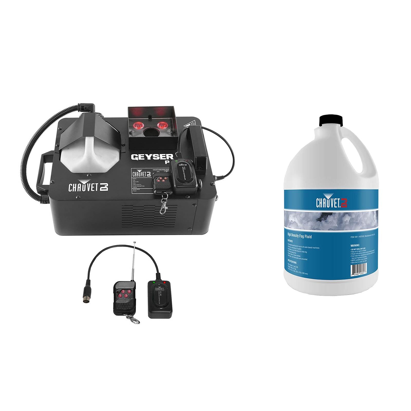 Chauvet Geyser P4 Fog Machine with Remote + Chauvet Fog Juice Fluid, 1 Gallon
