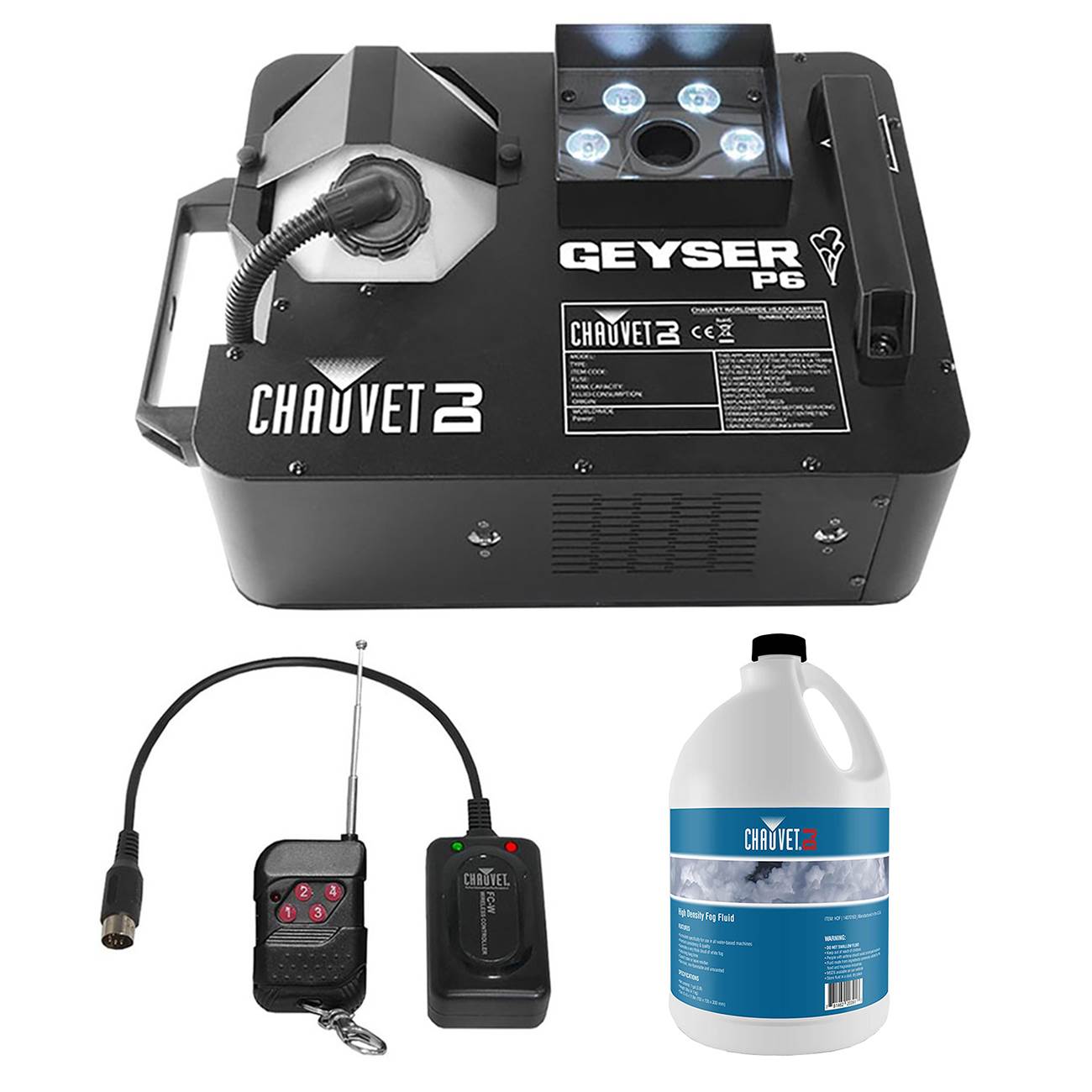 Chauvet Geyser P6 Fog Machine With Remote + Chauvet Fog Juice Fluid, 1 Gallon