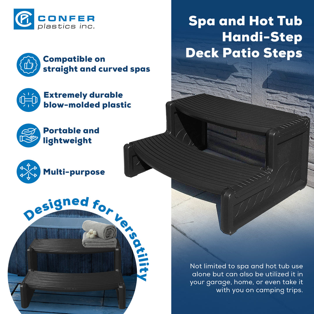 Confer Plastics Handi-Step Spa Hot Tub Stairs for Straight & Curved Spas, Black - VMInnovations