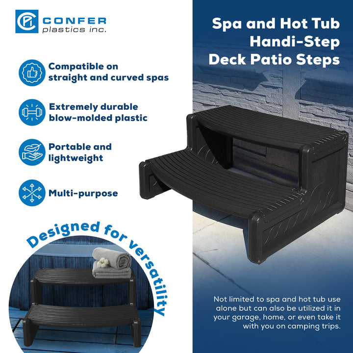 Confer Plastics Handi-Step Spa Hot Tub Stairs for Straight & Curved Spas, Black - VMInnovations