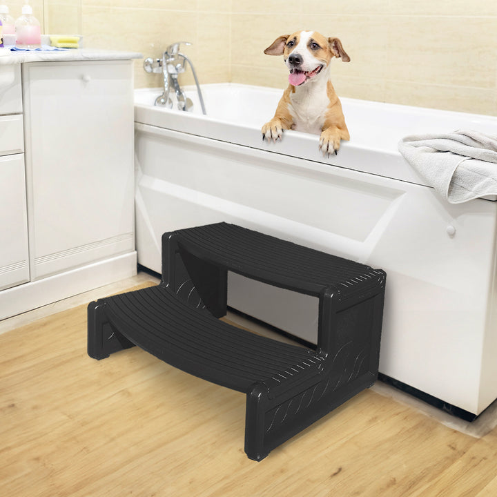 Confer Plastics Handi-Step Spa Hot Tub Stairs for Straight & Curved Spas, Black - VMInnovations