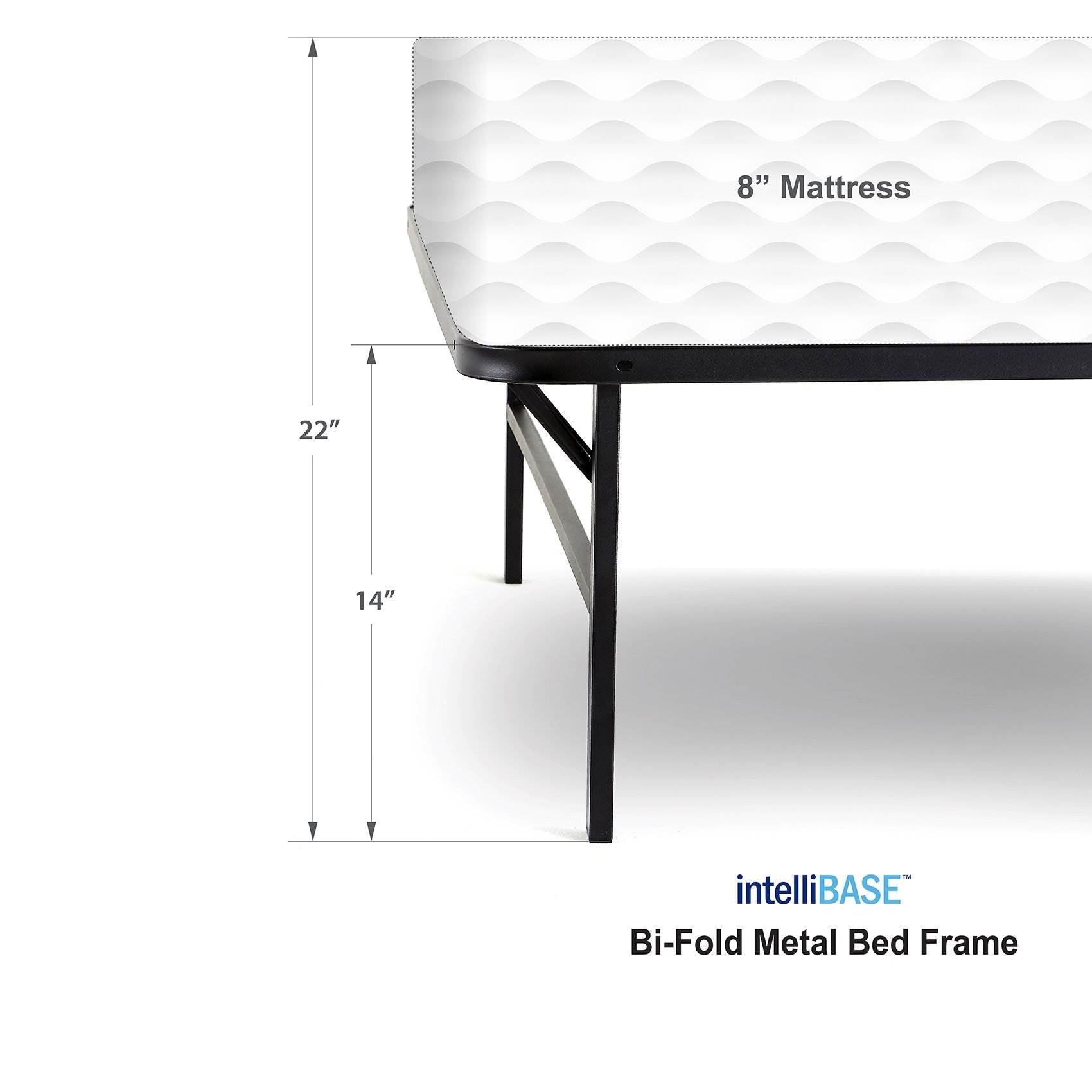 intelliBASE Lightweight Easy Set Up Bi-Fold Platform Metal Bed Frame, Full