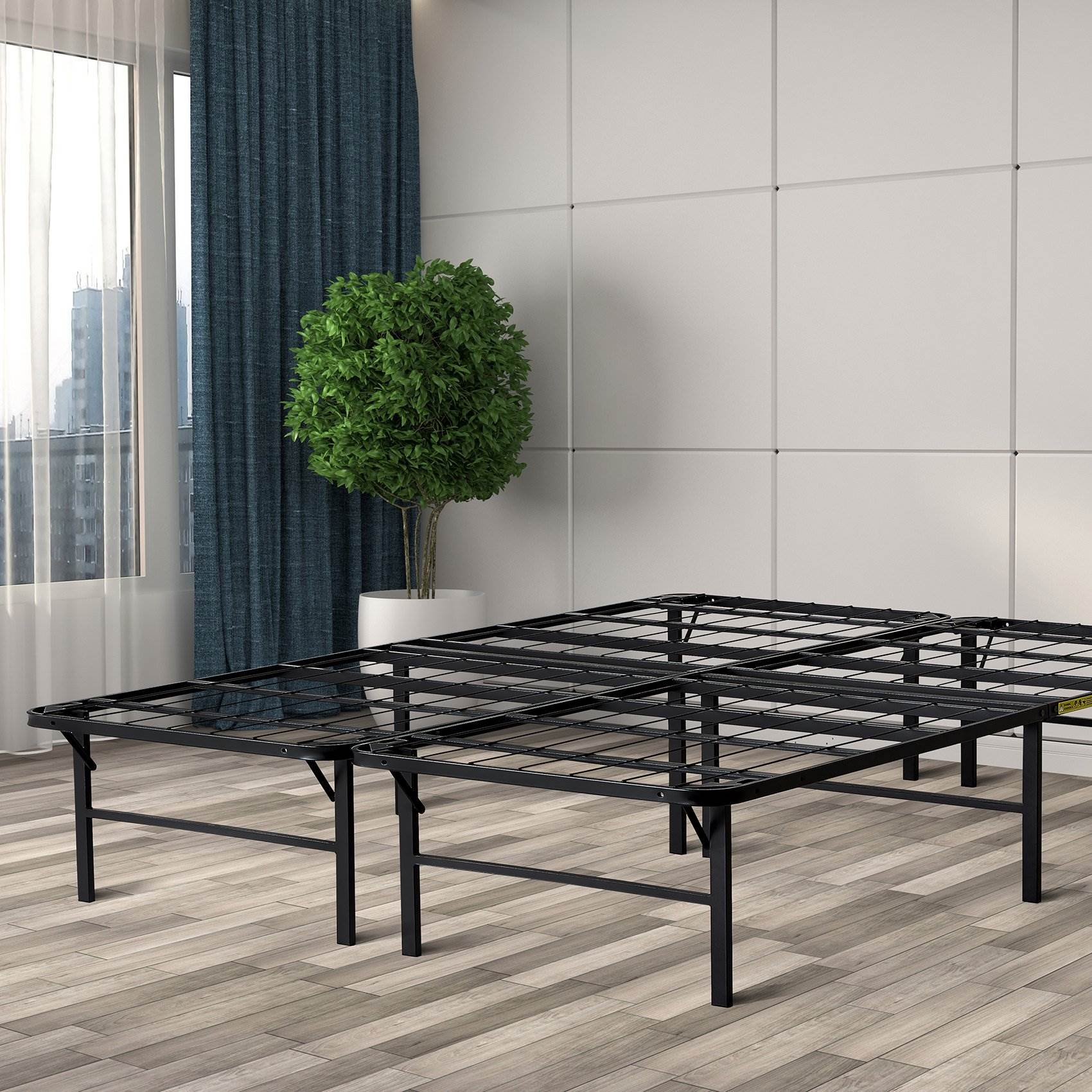 intelliBASE Lightweight Easy Set Up Bi-Fold Platform Metal Bed Frame, Full