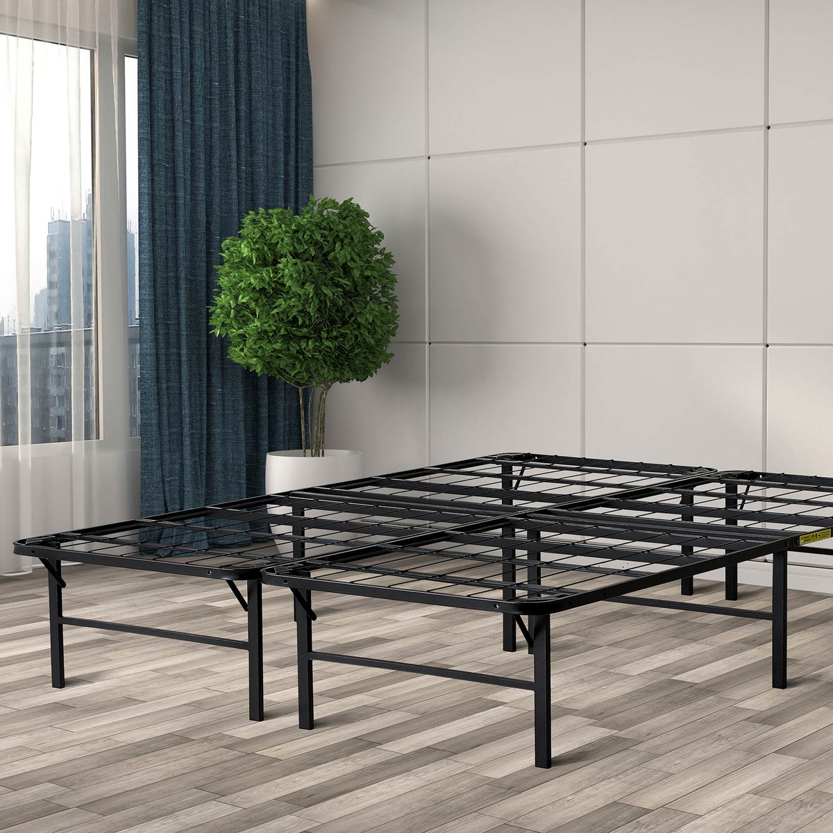 Lightweight Easy Set Up Bi-Fold Platform Metal Bed Frame, Queen (Open Box)