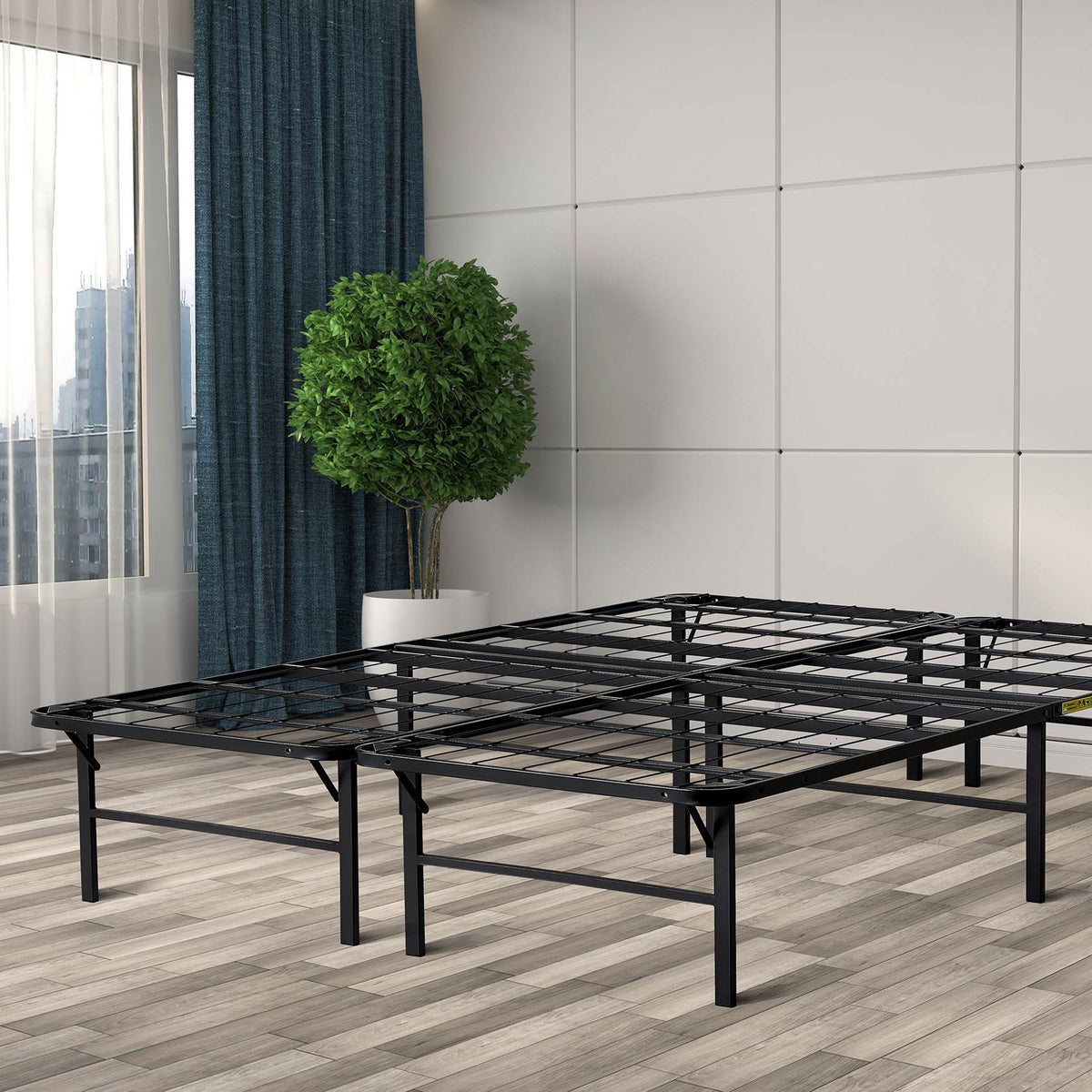 intelliBASE Lightweight Bi-Fold Platform Metal Bed Frame, King (Open Box)