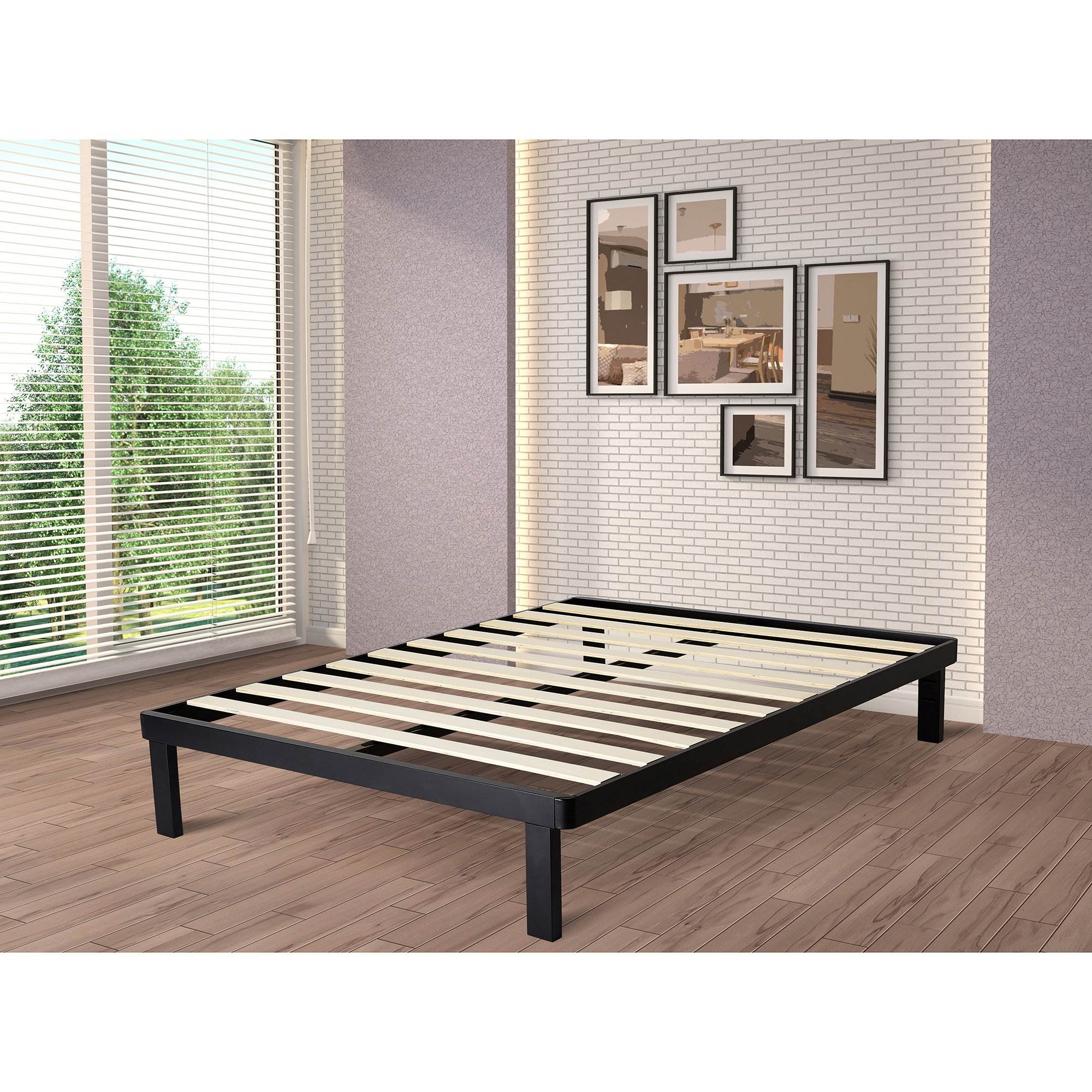 intelliBASE Deluxe Metal Platform Frame with Wooden Slats, Queen | Open Box