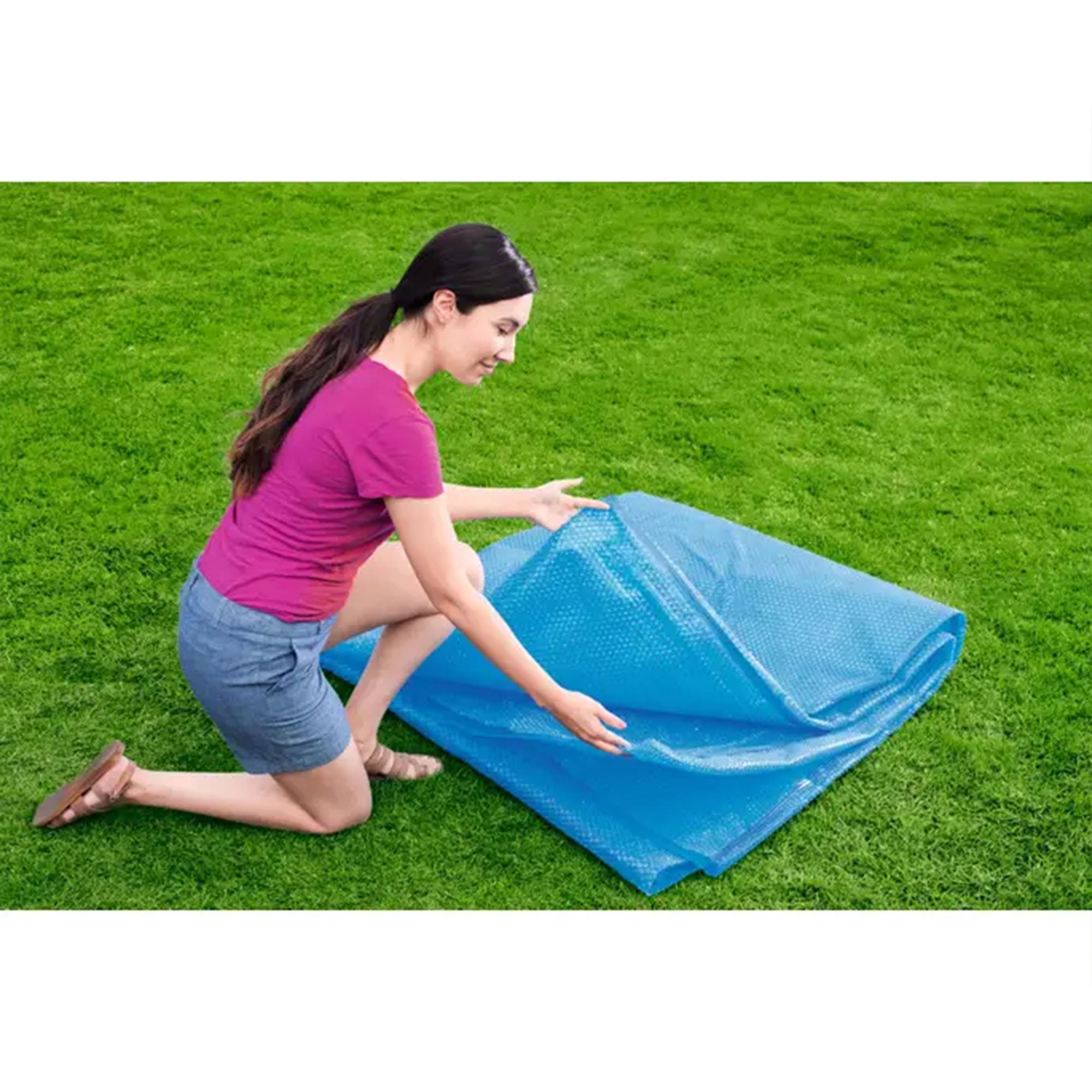 Bestway 14 Ft Pool Solar Heat Cover and 6 Pack of 4.2 x 8 In Filter Replacements - VMInnovations
