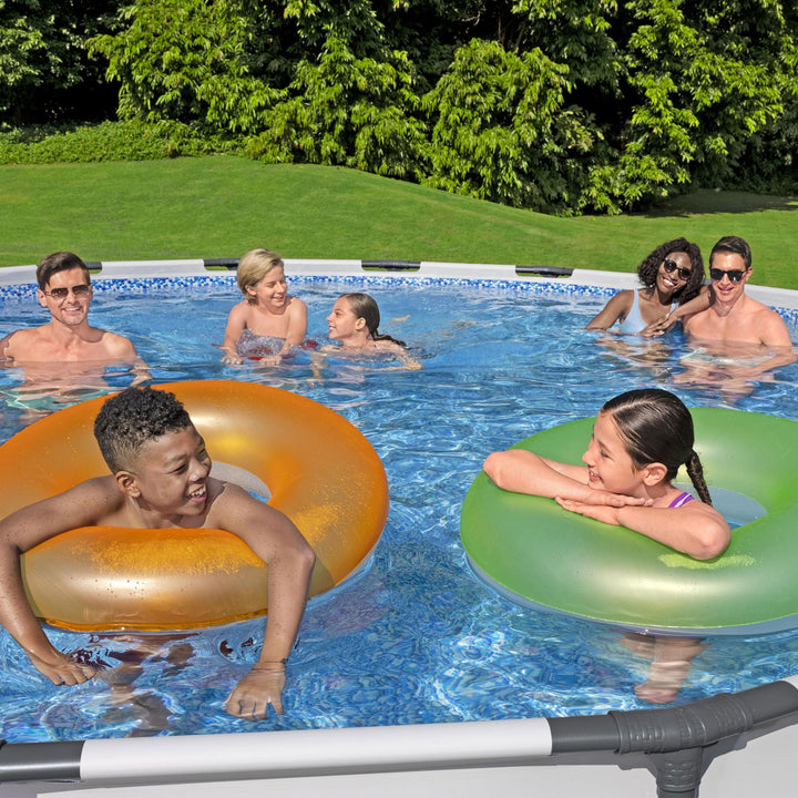 Bestway Round Steel Frame Above Ground Pool w/ Cleaning Accessories, 18 x 4 Feet - VMInnovations