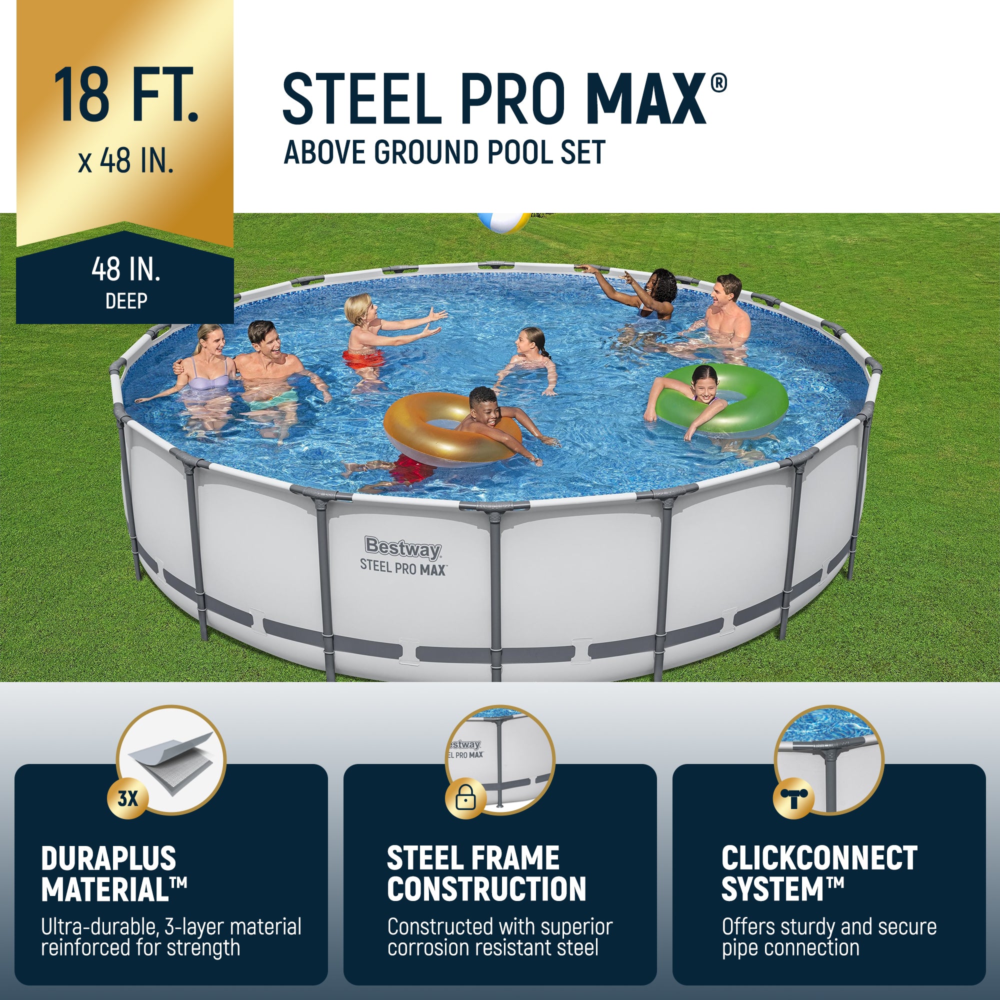 Bestway Steel Pro 18-Foot Round Swimming Pool Set, Filter Pump Ladder (Open Box)