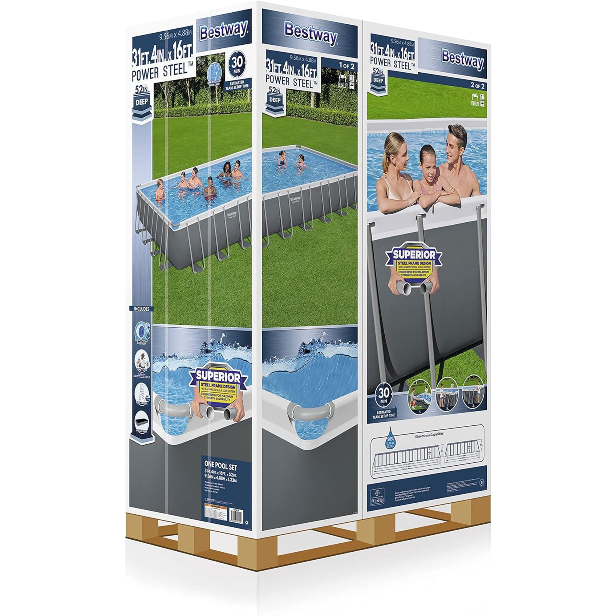 Bestway 56625E Power Steel 31ft x 16ft x 52in Rectangular Above Ground Pool Set - VMInnovations