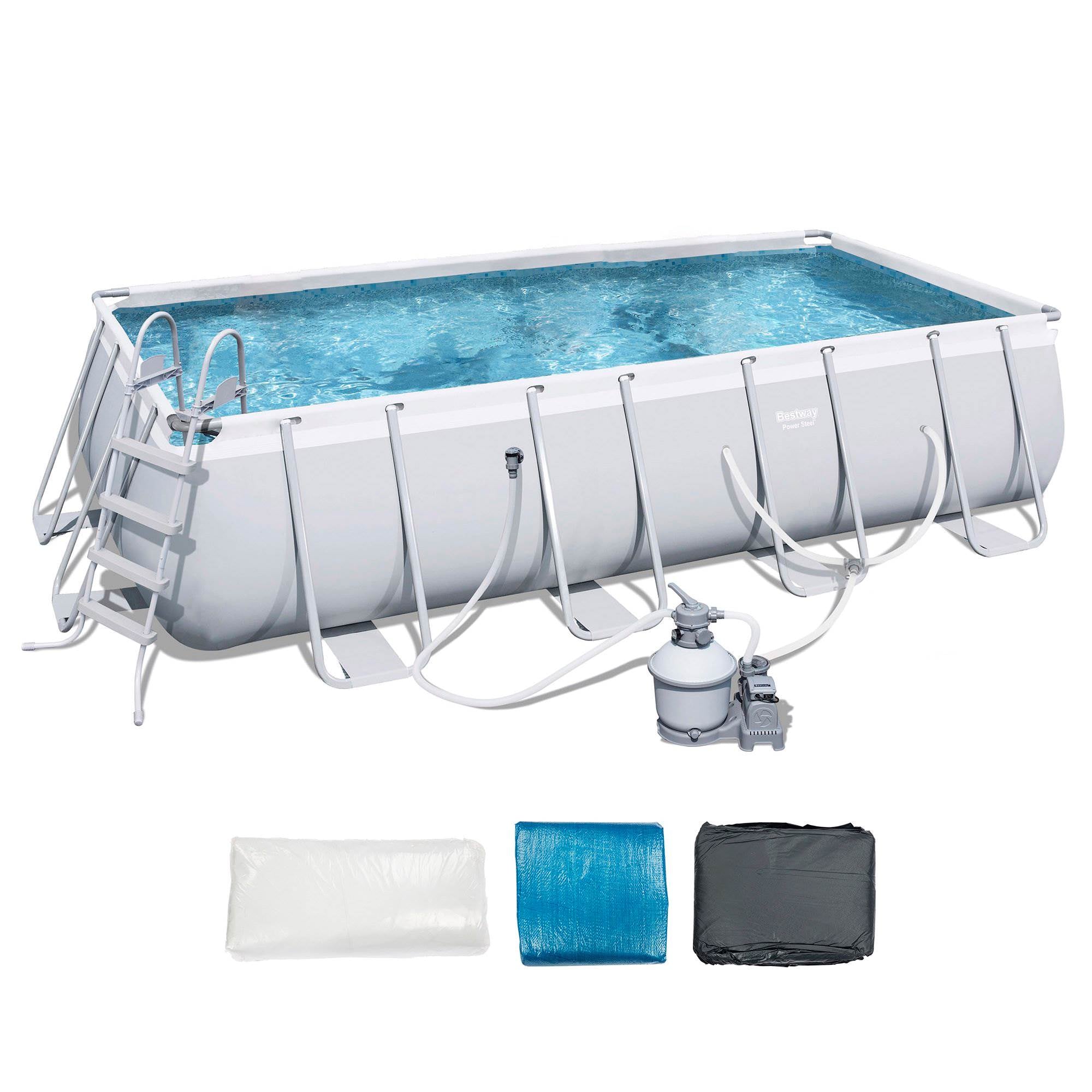 Kokido K675PBH Safety Float Line with 20-Foot Adjustable Rope and Float Kit + Bestway 18ft x 9ft x 4ft Rectangular Above Ground Swimming Pool w/ Ladder & Pump - VMInnovations
