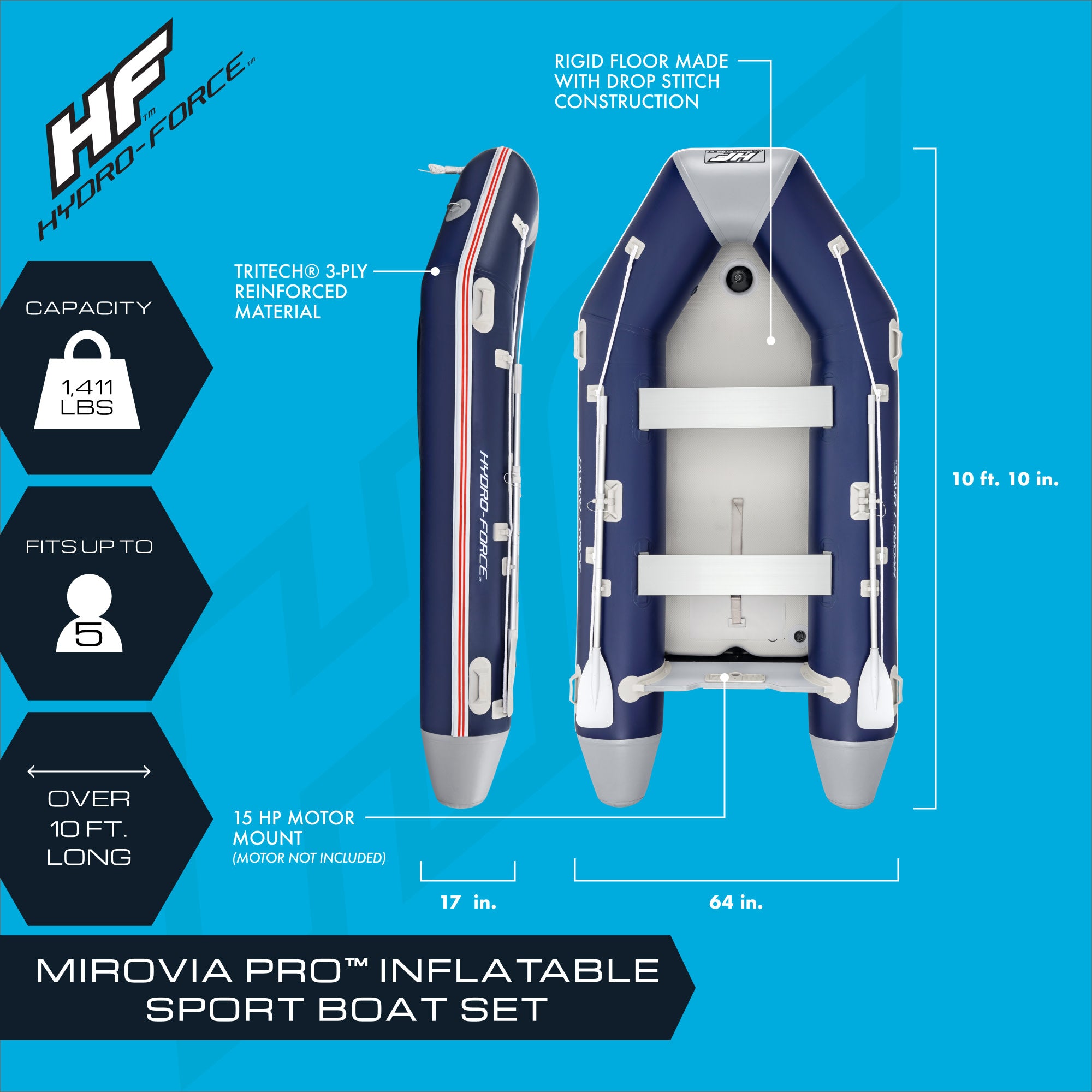 Bestway Hydro Force Mirovia Pro 130 Inch Inflatable Boat Raft w/ Oars (Open Box) - VMInnovations
