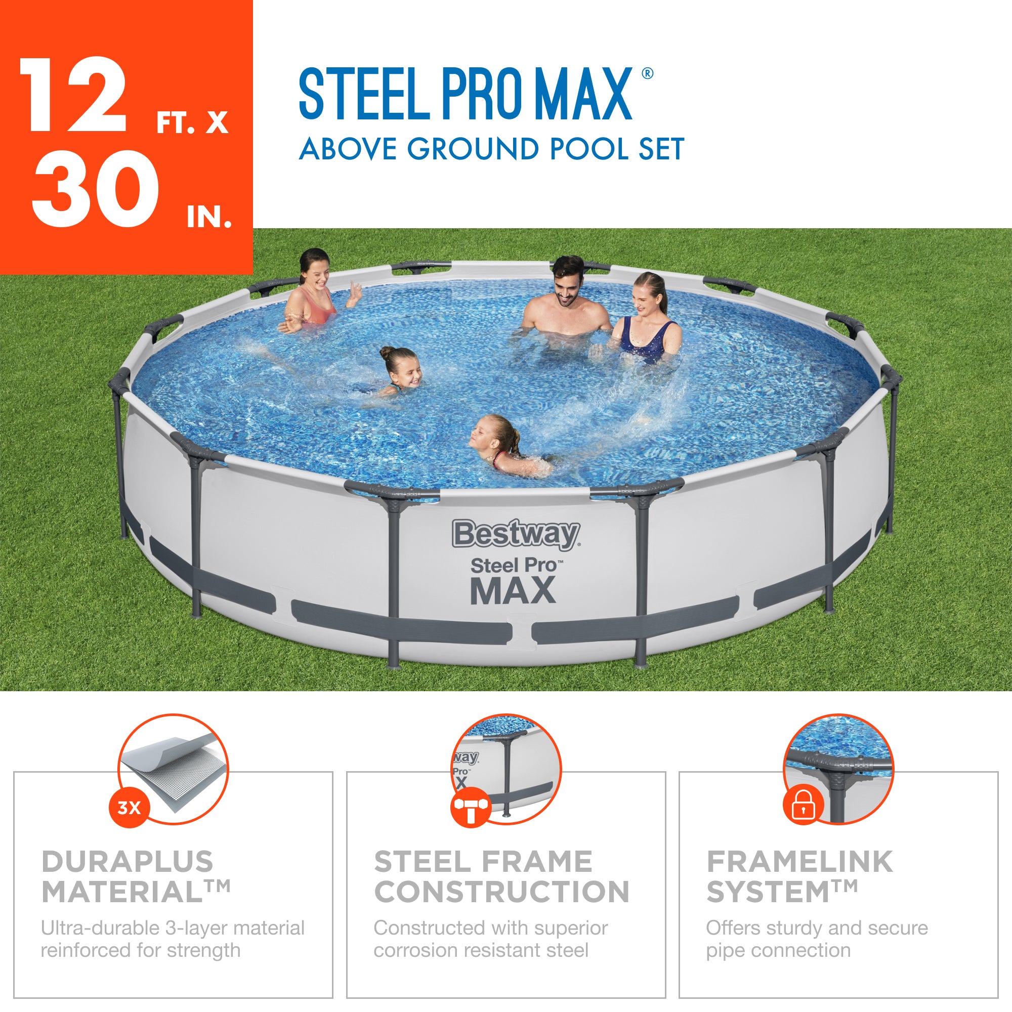 Bestway Steel Pro 12 x 12 Foot Frame Above Ground Pool w/ Filter Pump(For Parts) - VMInnovations
