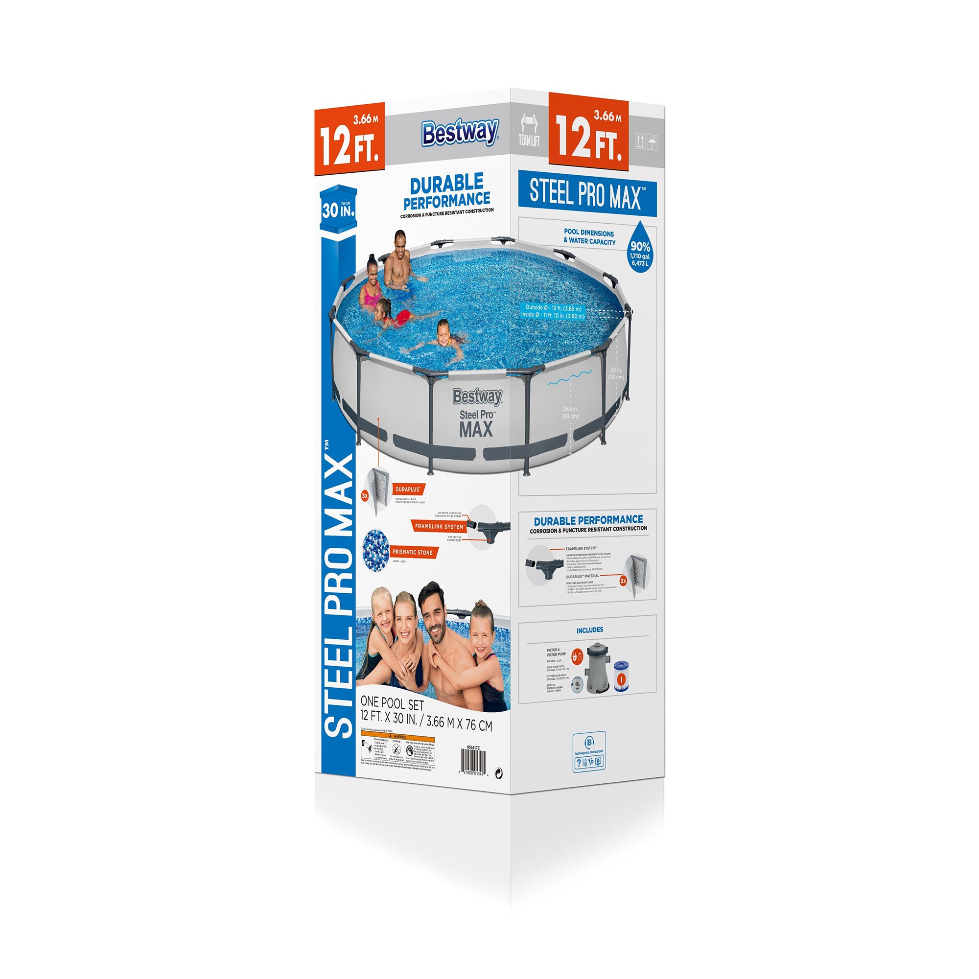 Bestway Steel Pro 12 x 12 Foot Frame Above Ground Pool w/ Filter Pump(For Parts) - VMInnovations