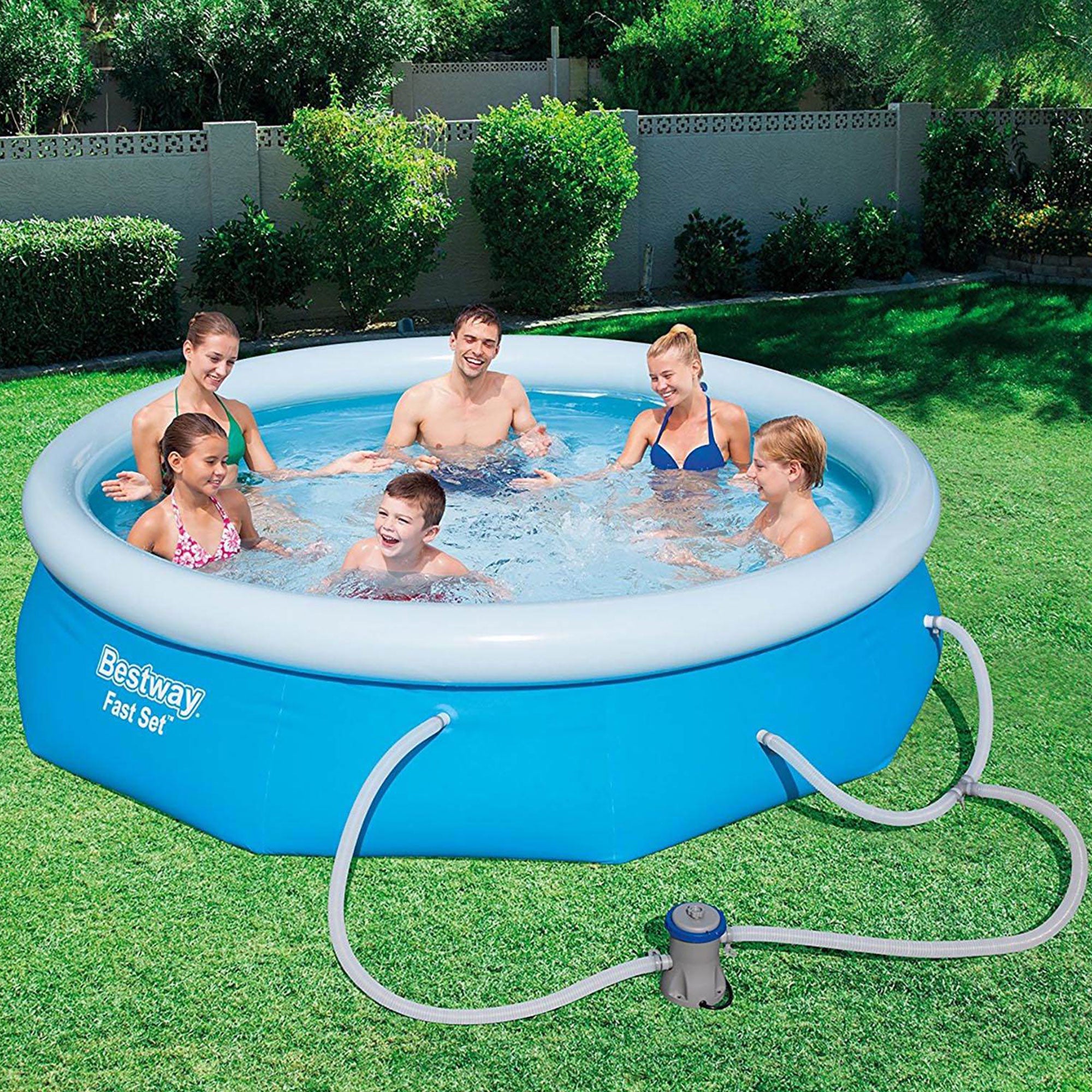 Bestway 10' x 30" Fast Set Inflatable Above Ground Pool w/ Filter Pump & Cover - VMInnovations