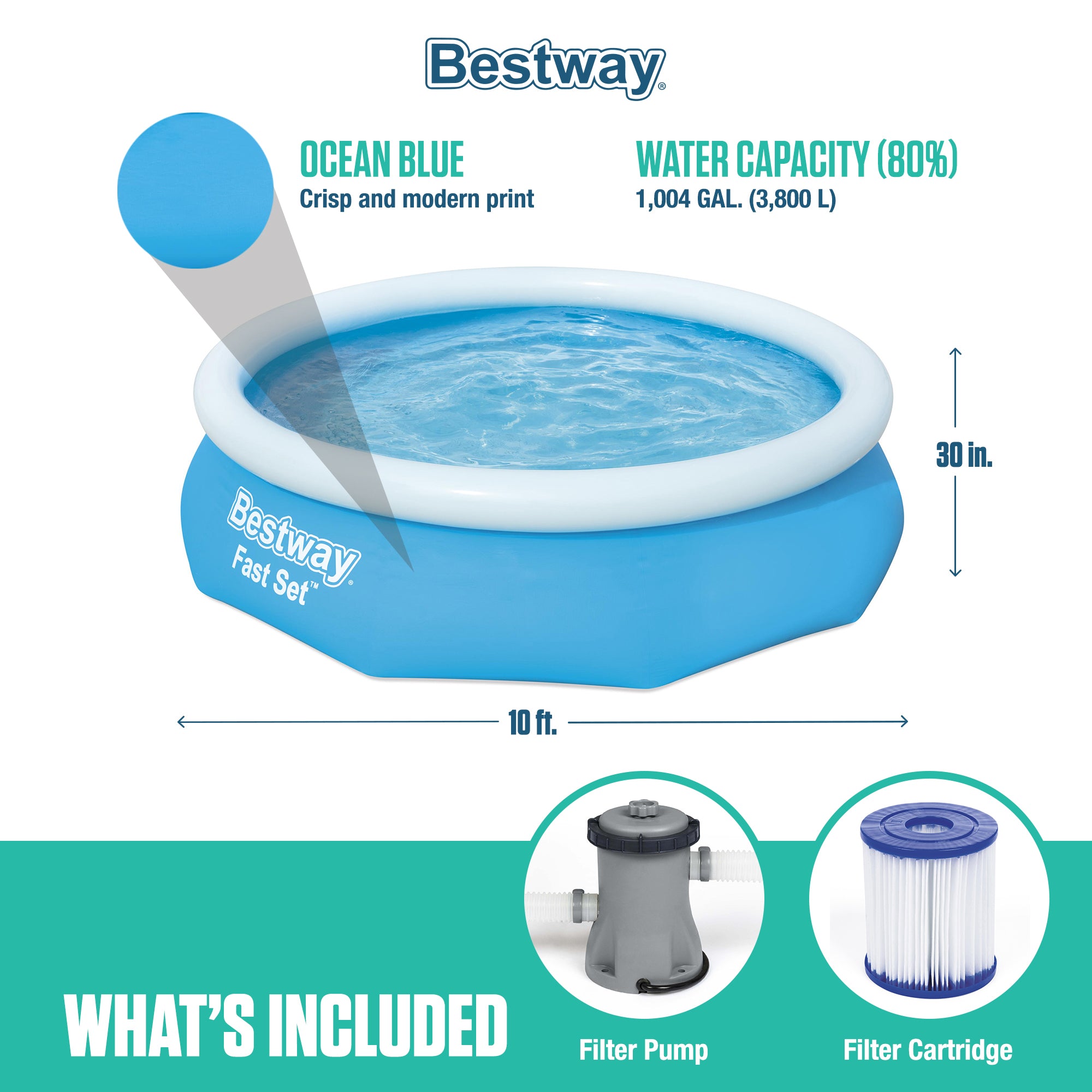 Bestway 10' x 30" Fast Set Inflatable Above Ground Swimming Pool (Open Box) - VMInnovations