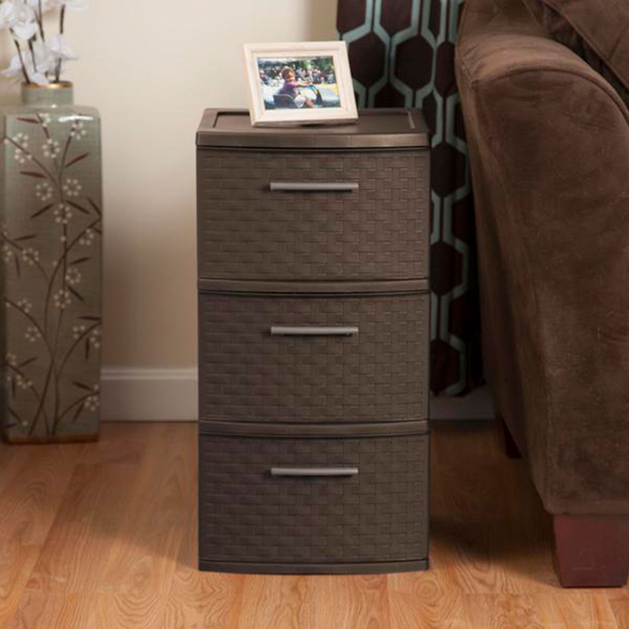 Sterilite 3 Drawer Decorative Plastic Weave Storage Tower, 8-Pack, Espresso - VMInnovations