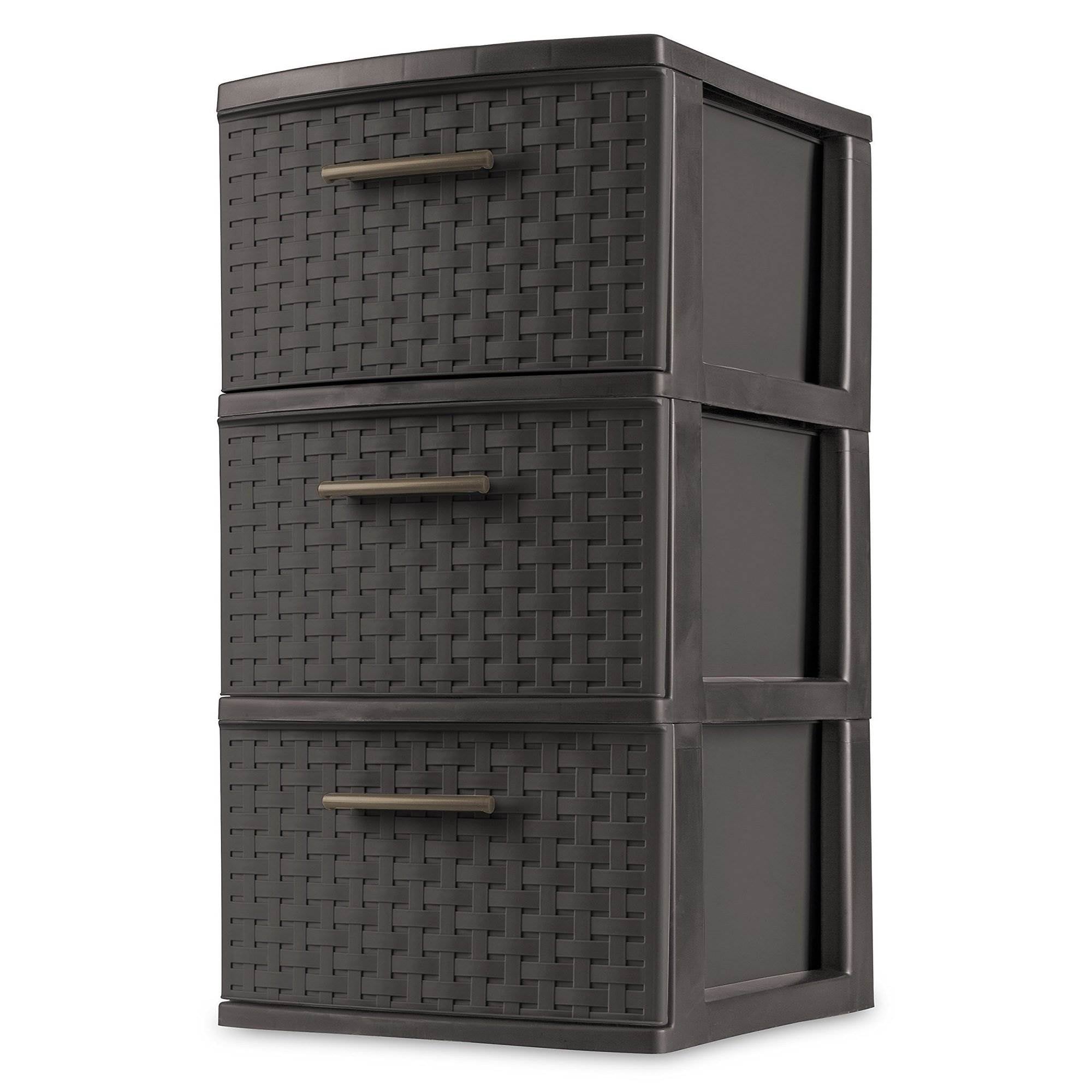 Sterilite 3 Drawer Wicker Weave Decorative Storage Tower, Espresso (Open Box)