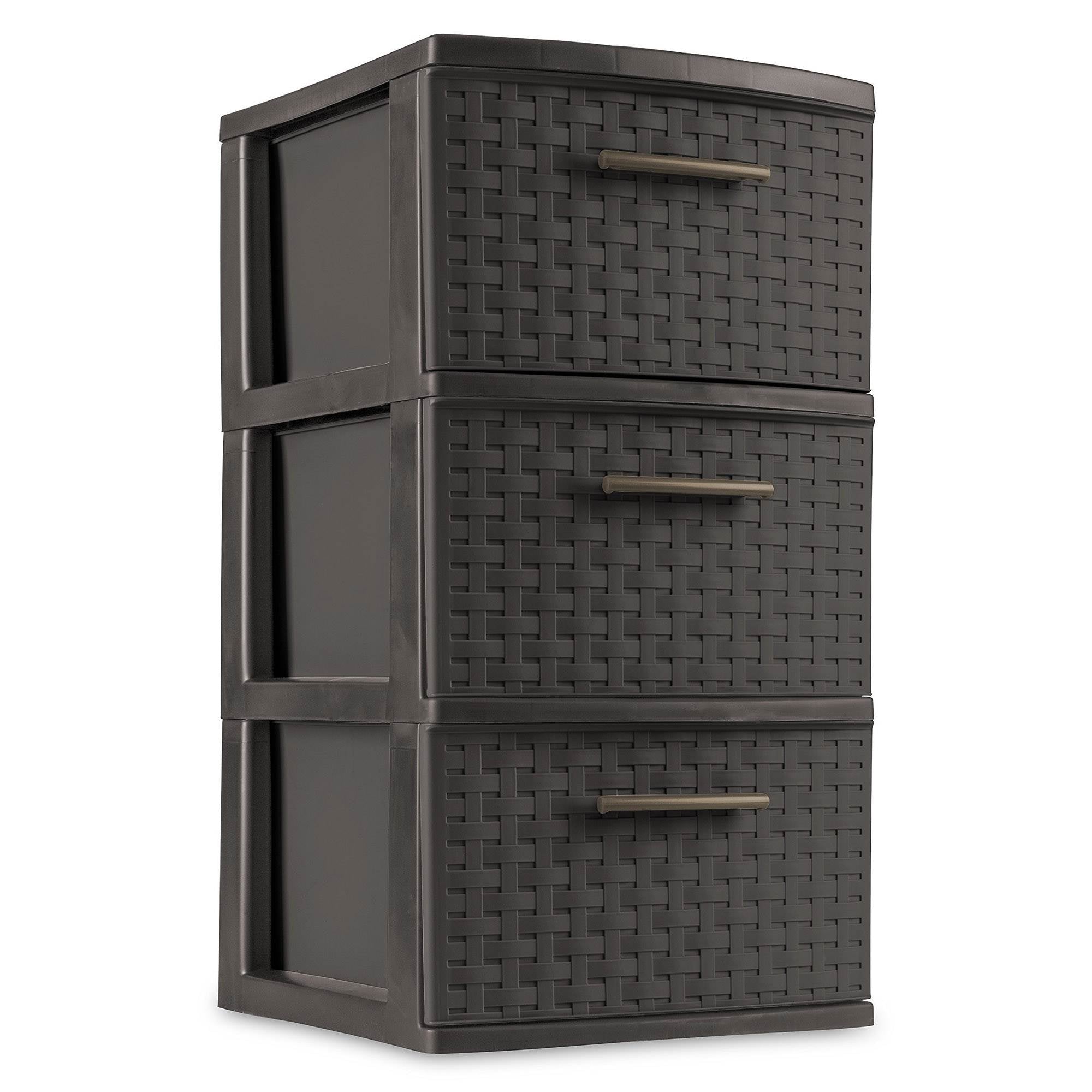 Sterilite 3 Drawer Wicker Weave Decorative Storage Tower, Espresso (Open Box)