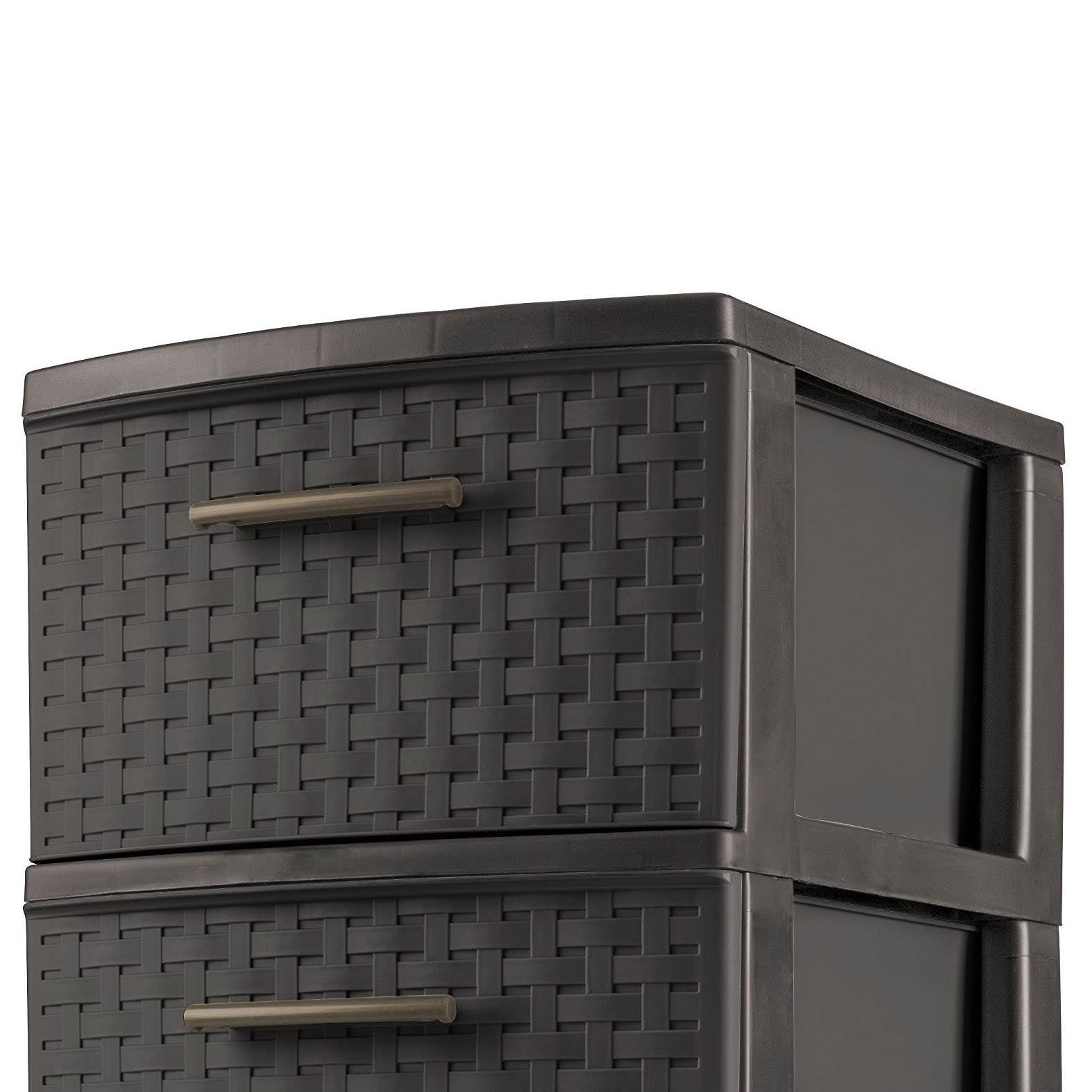 Sterilite 3 Drawer Wicker Weave Decorative Storage Tower, Espresso (Open Box)