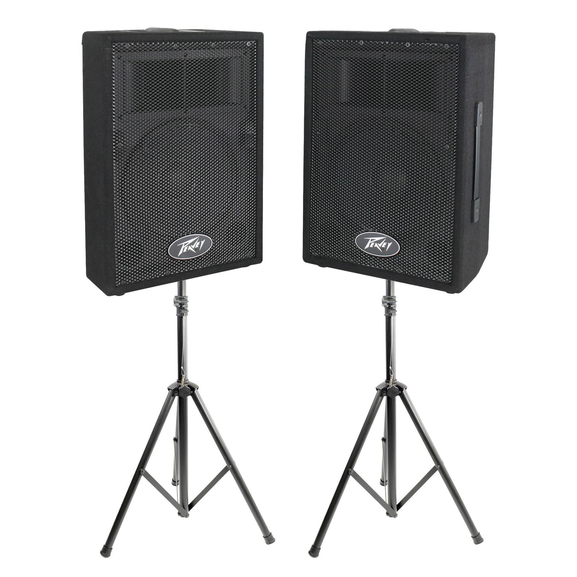 Peavey DJ 2-Way 100 Watt PA Speaker System (2 Speakers) + 6' Pole Stand (2 Pack)