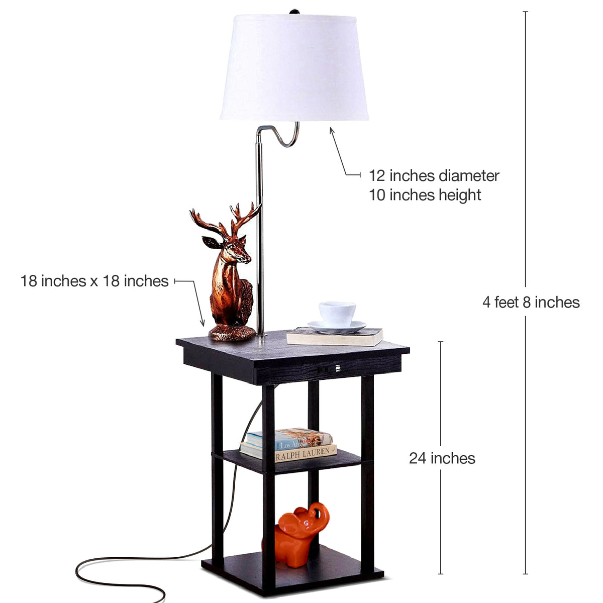 Brightech Nightstand Side Table w/ Built In Lamp and USB Port, Black (For Parts)