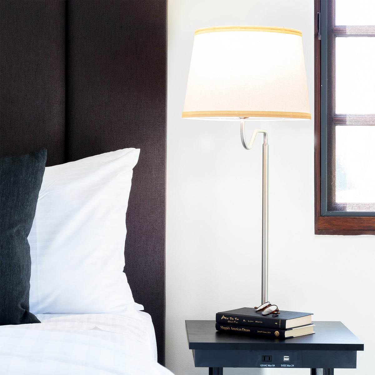 Brightech Nightstand Side Table w/ Built In Lamp and USB Port, Black (For Parts)