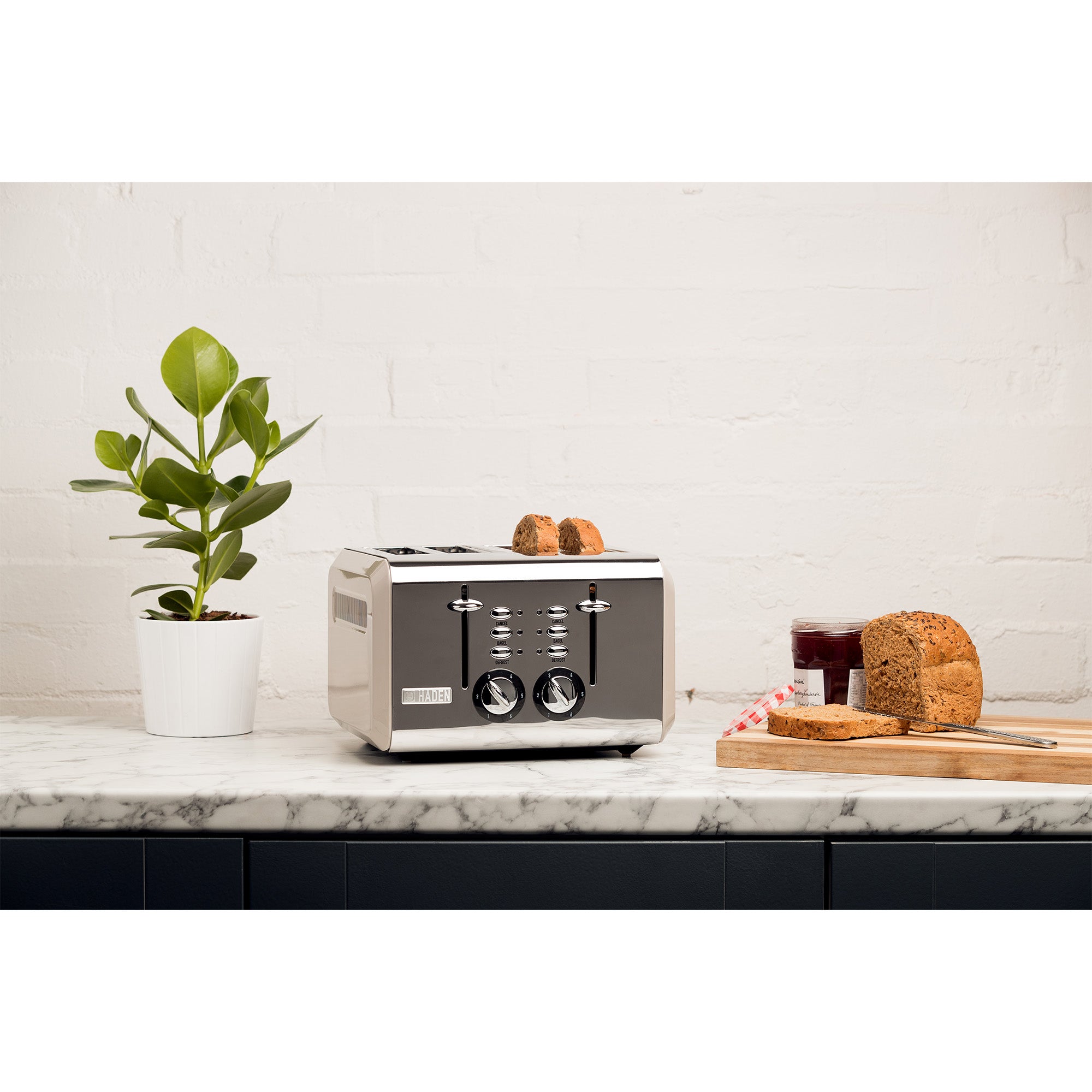 Haden Cotswold Wide Slot Stainless Steel Retro 4 Slice Toaster, Beige (Open Box)