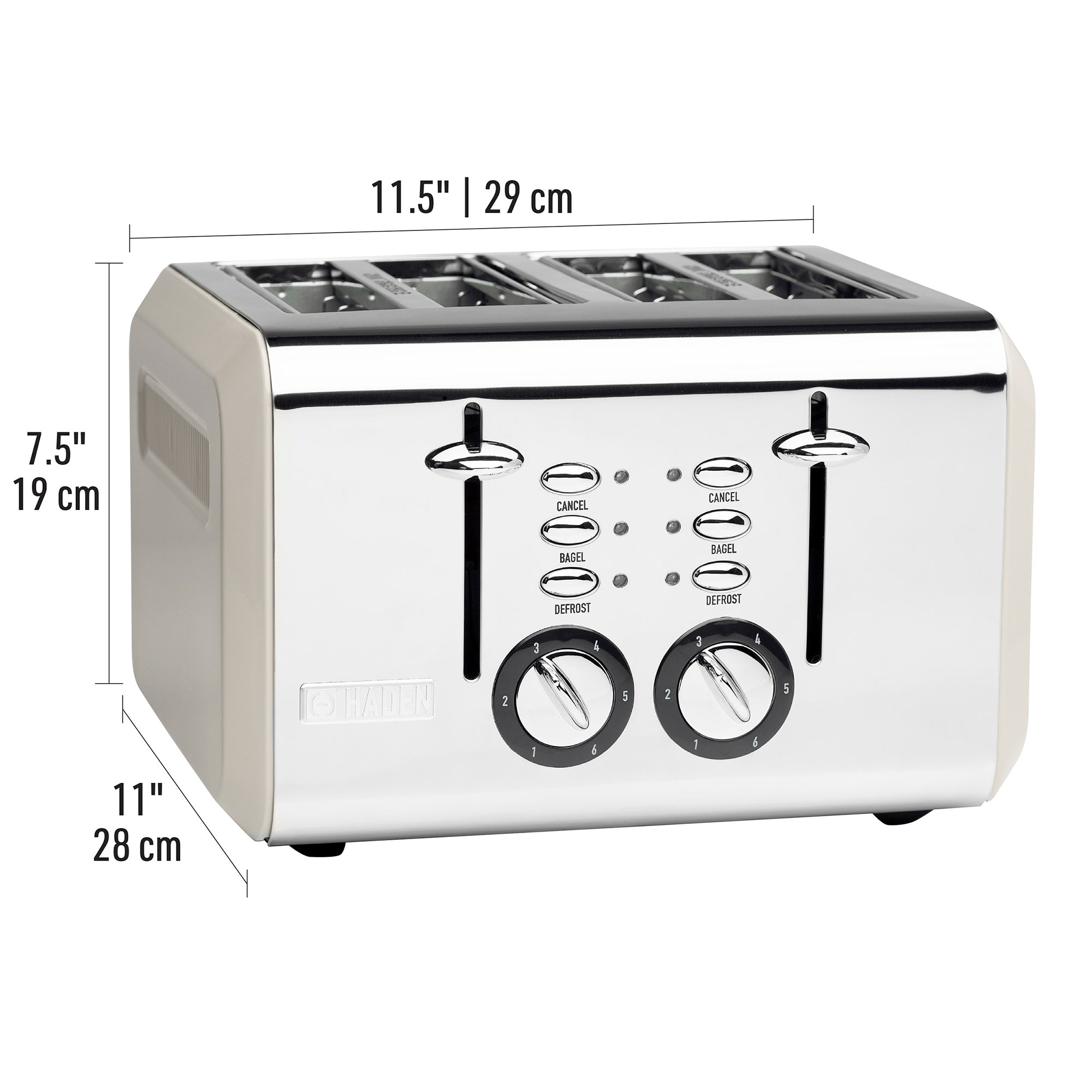 Haden 75011 Cotswold Wide Slot Stainless Steel Retro 4 Slice Toaster, Beige - VMInnovations