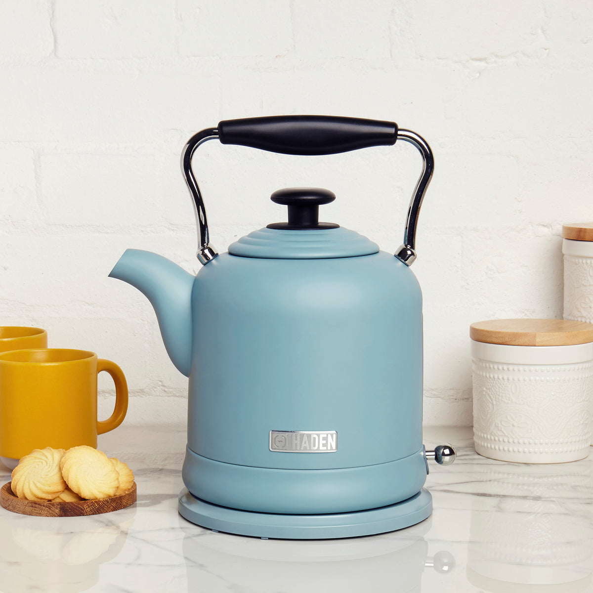 Haden Highclere 1.5 Liter Cordless Electric Kettle & 4 Slice Toaster, Pool Blue
