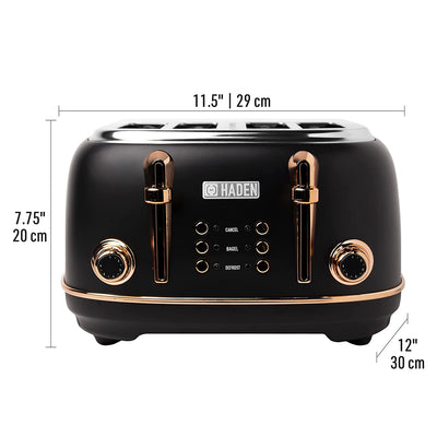 Haden Dorset 4 Slice Stainless Steel Toaster with Tray, Black/Copper (Open Box)