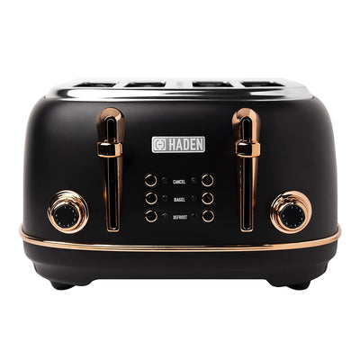 Haden Dorset 4 Slice Stainless Steel Toaster with Tray, Black/Copper (Open Box)