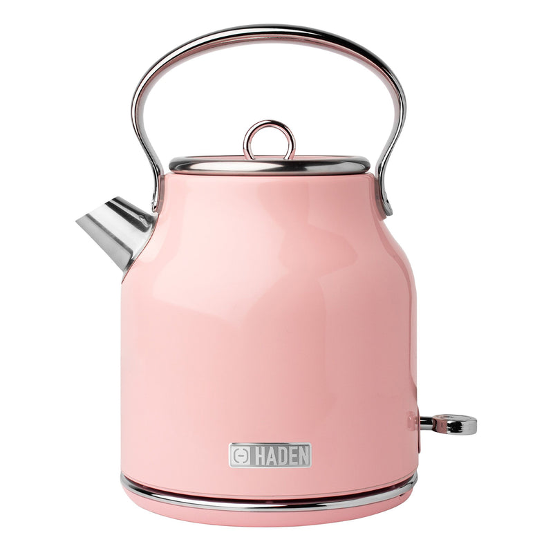 Haden Heritage 1.7 Liter Steel Body Retro Electric Tea Kettle, Pink (Open Box)