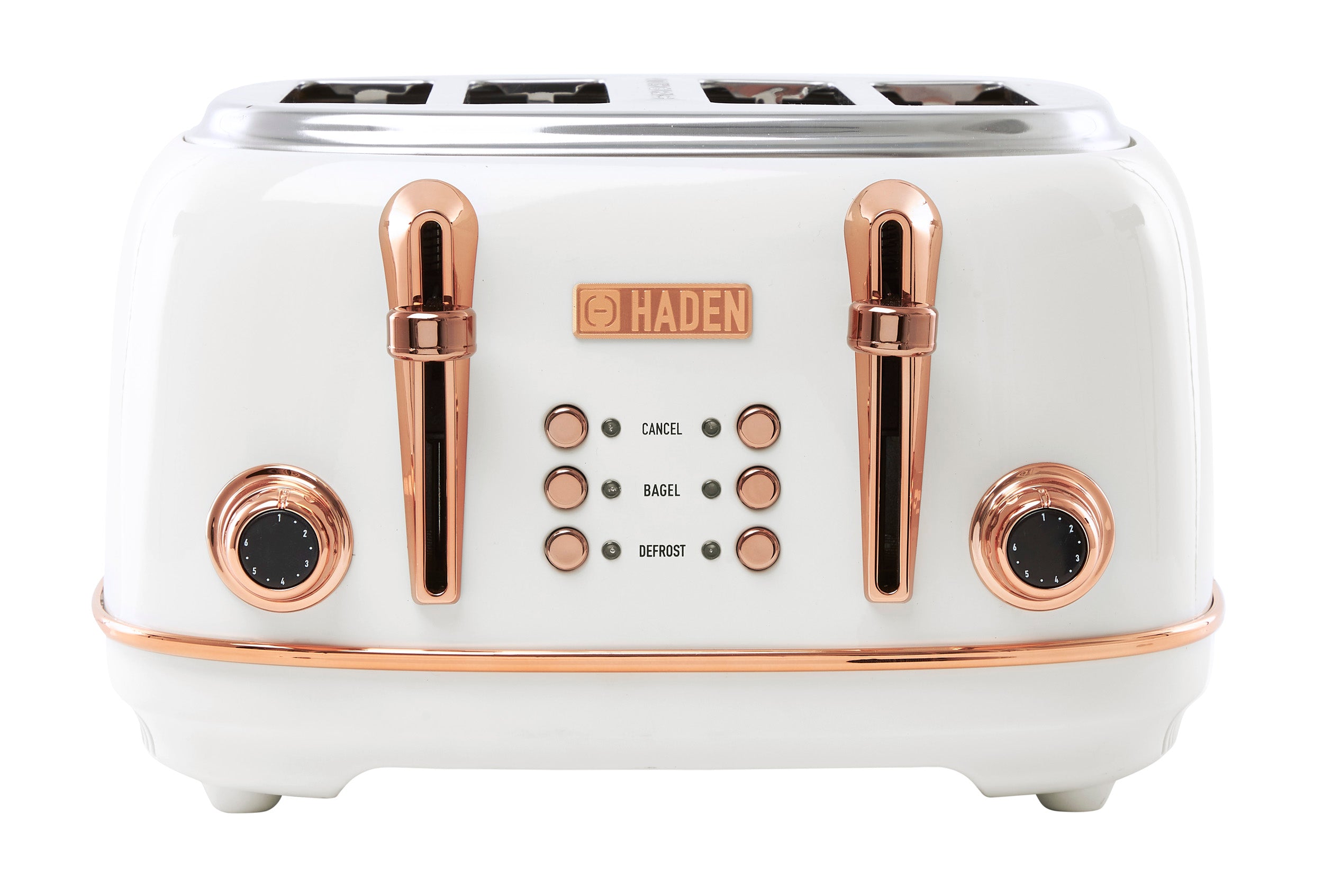 Haden 4 Slice Wide Slot Toaster w/Removable Crumb Tray, Ivory/Copper (Used) - VMInnovations