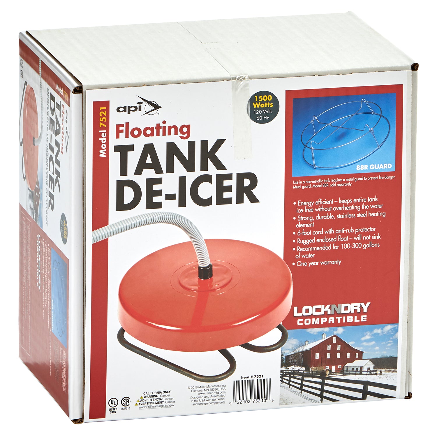 Miller 7521 Floating 1500W Livestock Water Stock Tank Heater Deicer (Open Box)
