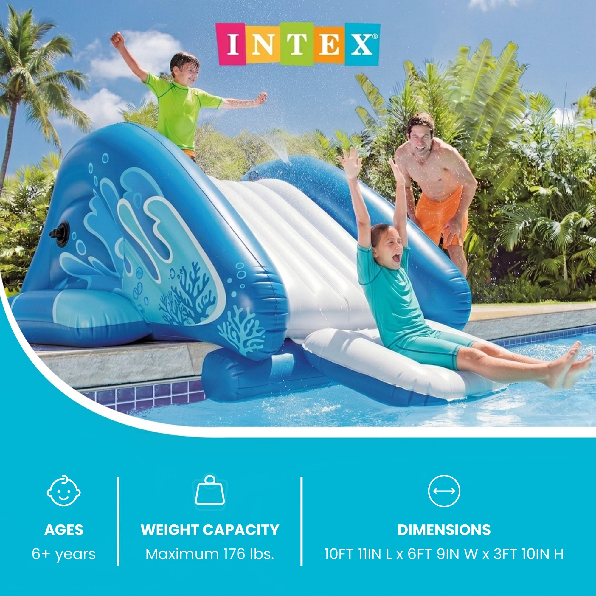 Intex 58849EP Kool Splash Inflatable Play Center Swimming Pool Water Slide, Blue